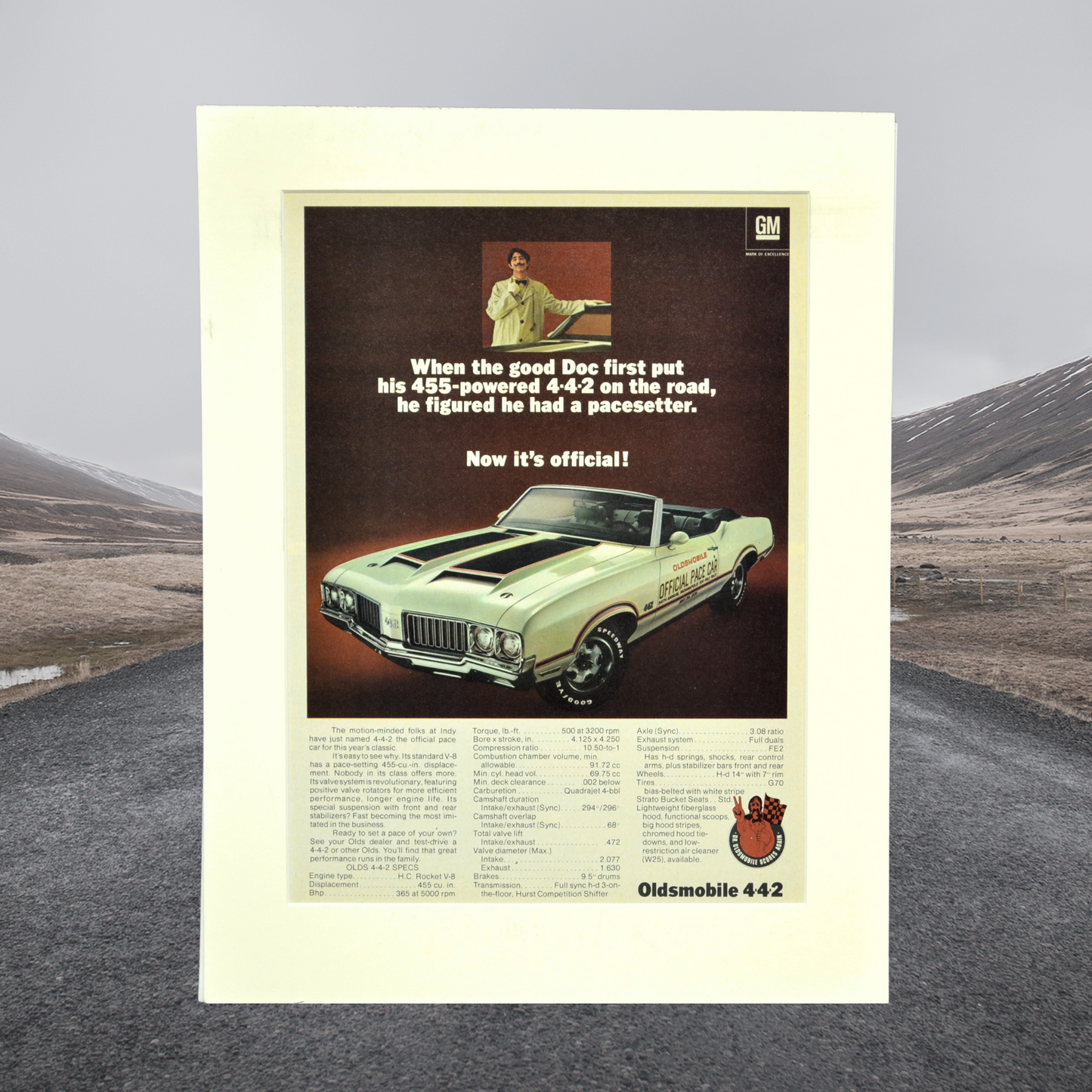 1970 Oldsmobile cutlass 442 Indy pace car convertible print ad