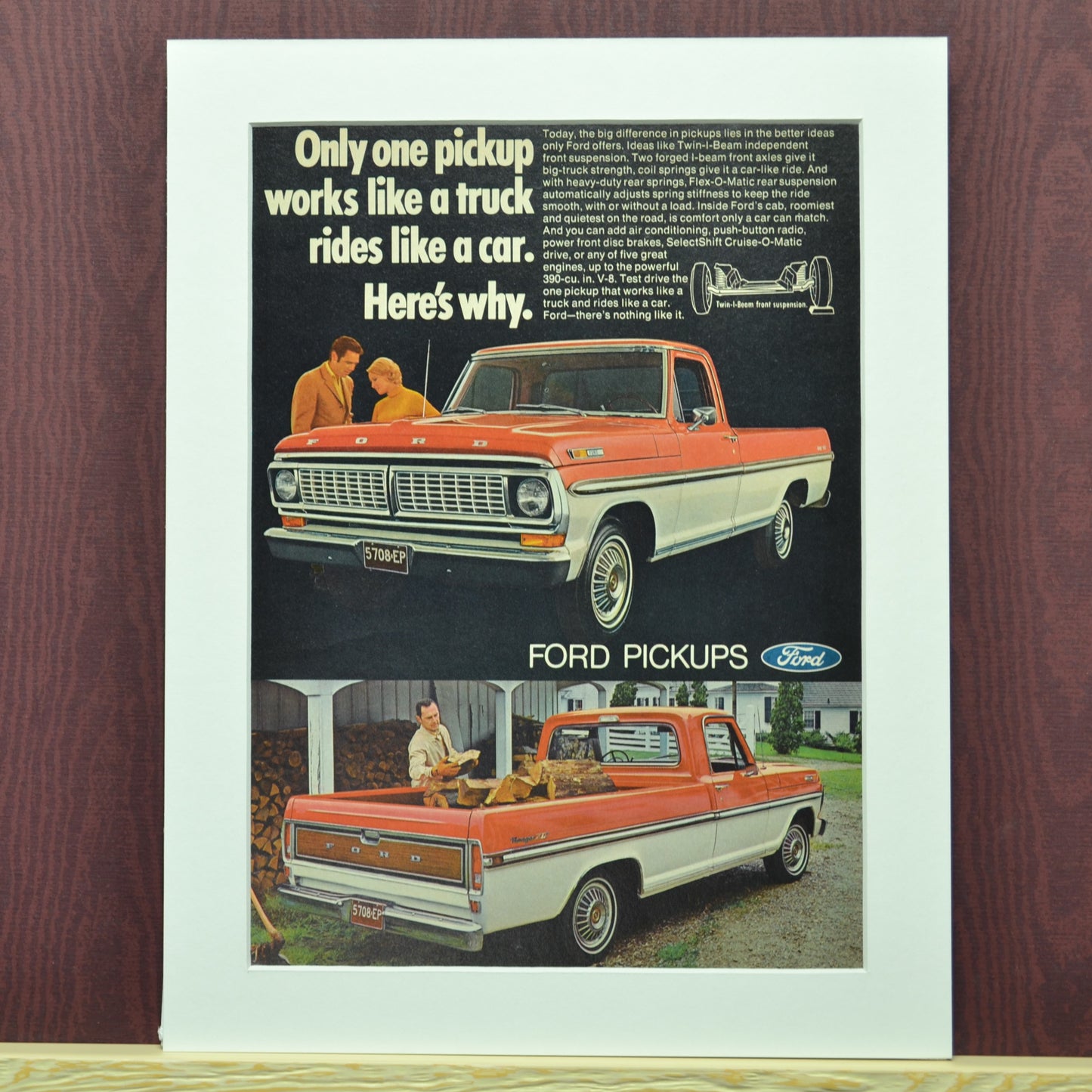1968 Ford Ranger Pickup Ad - Vintage Truck Art for Mancave or Garage Decor - Vintage Art Garage