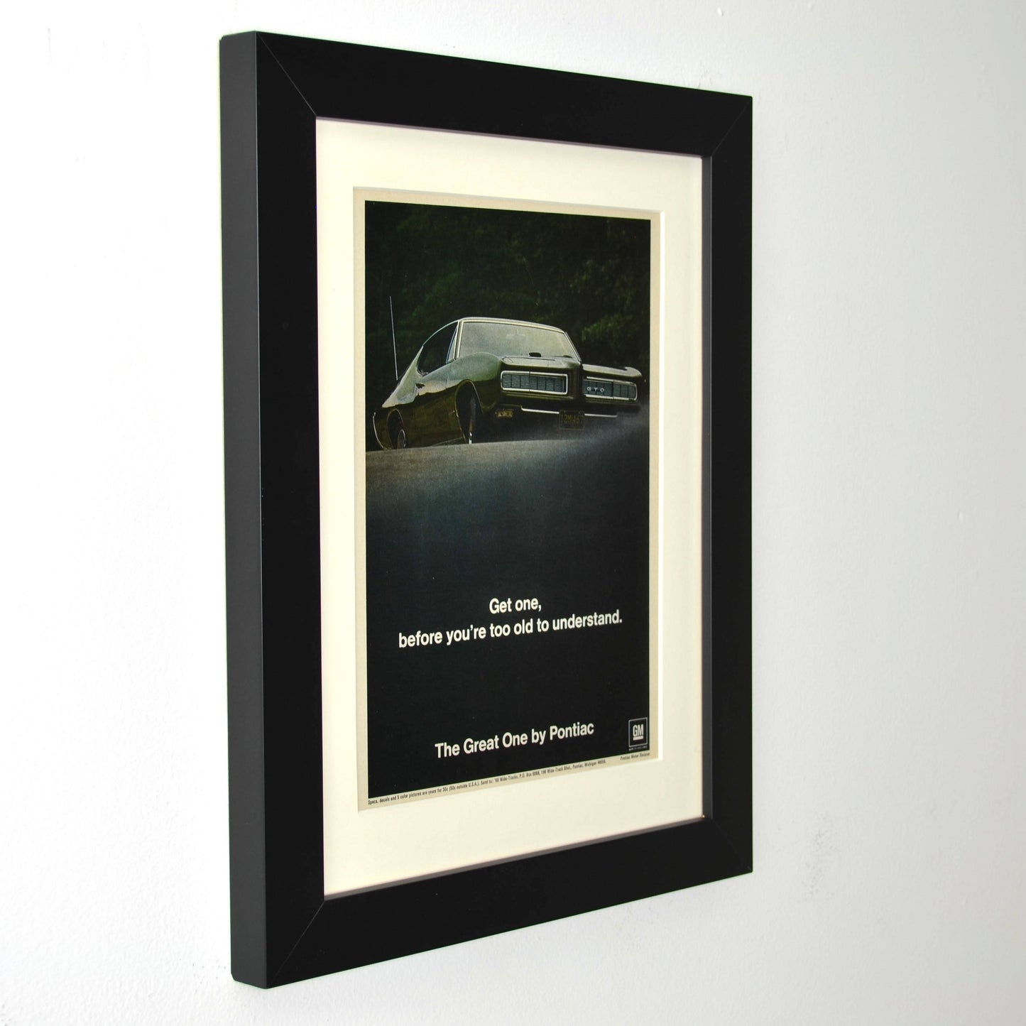 Framed 1968 Pontiac GTO Ad – The Great One Vintage Muscle Car Wall Art side view