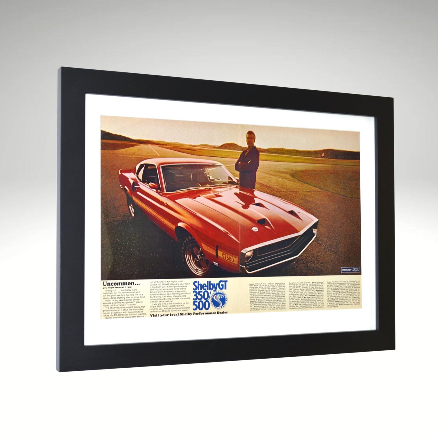 1969 Ford Mustang Shelby GT-350 & GT-500 Ad | Framed Wall Art side view