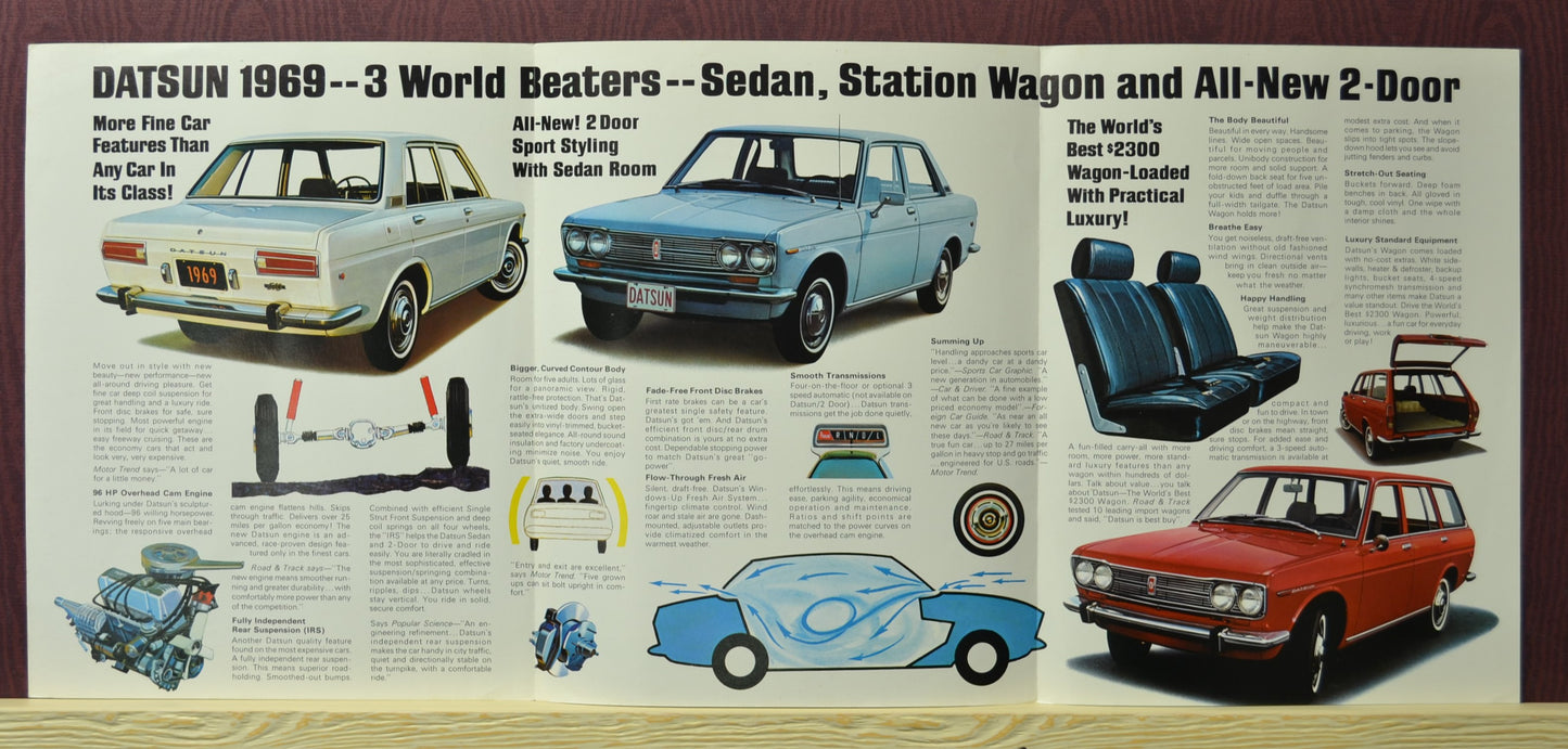 1969 Datsun Dealer Brochure - Rare Classic Car Ad inside