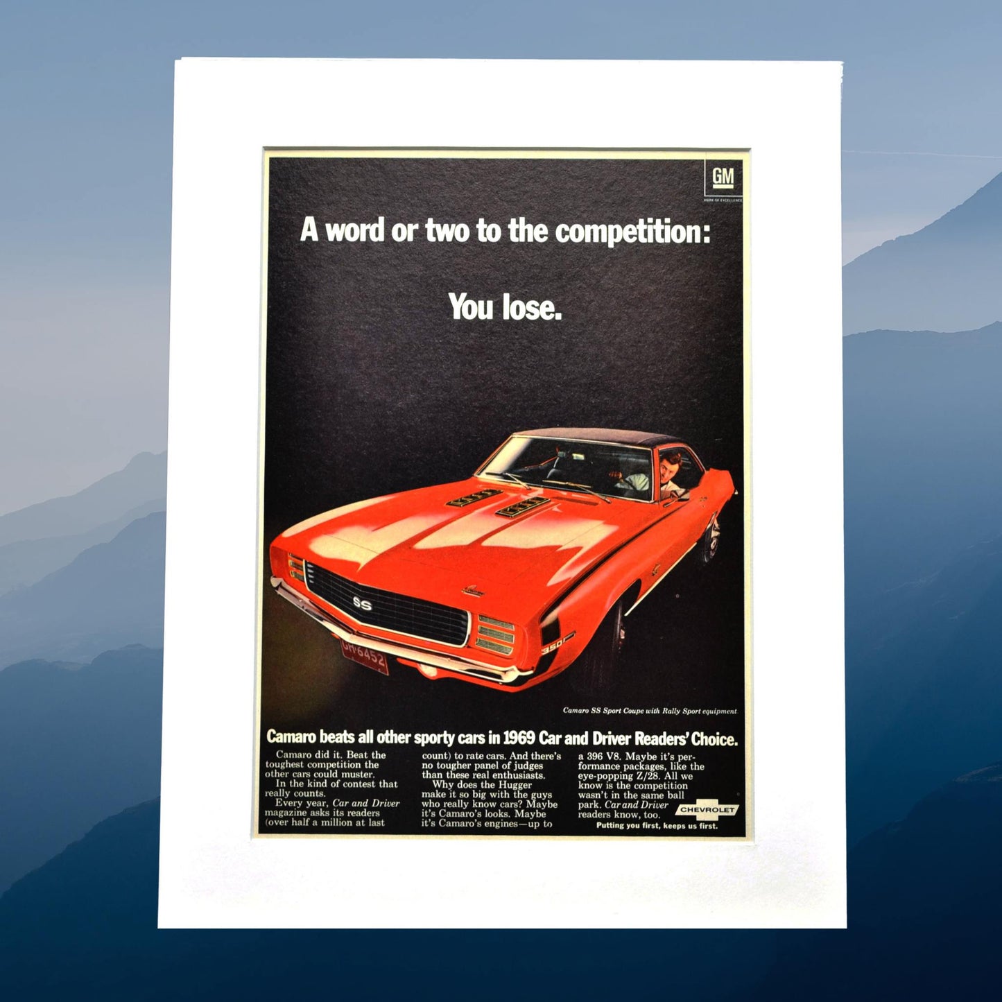 1969 Chevrolet Camaro SS Vintage Print Ad