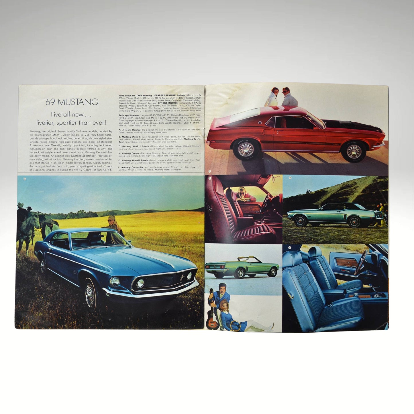 1969 Ford Buyer’s Digest Brochure interior pages showing Mustang models