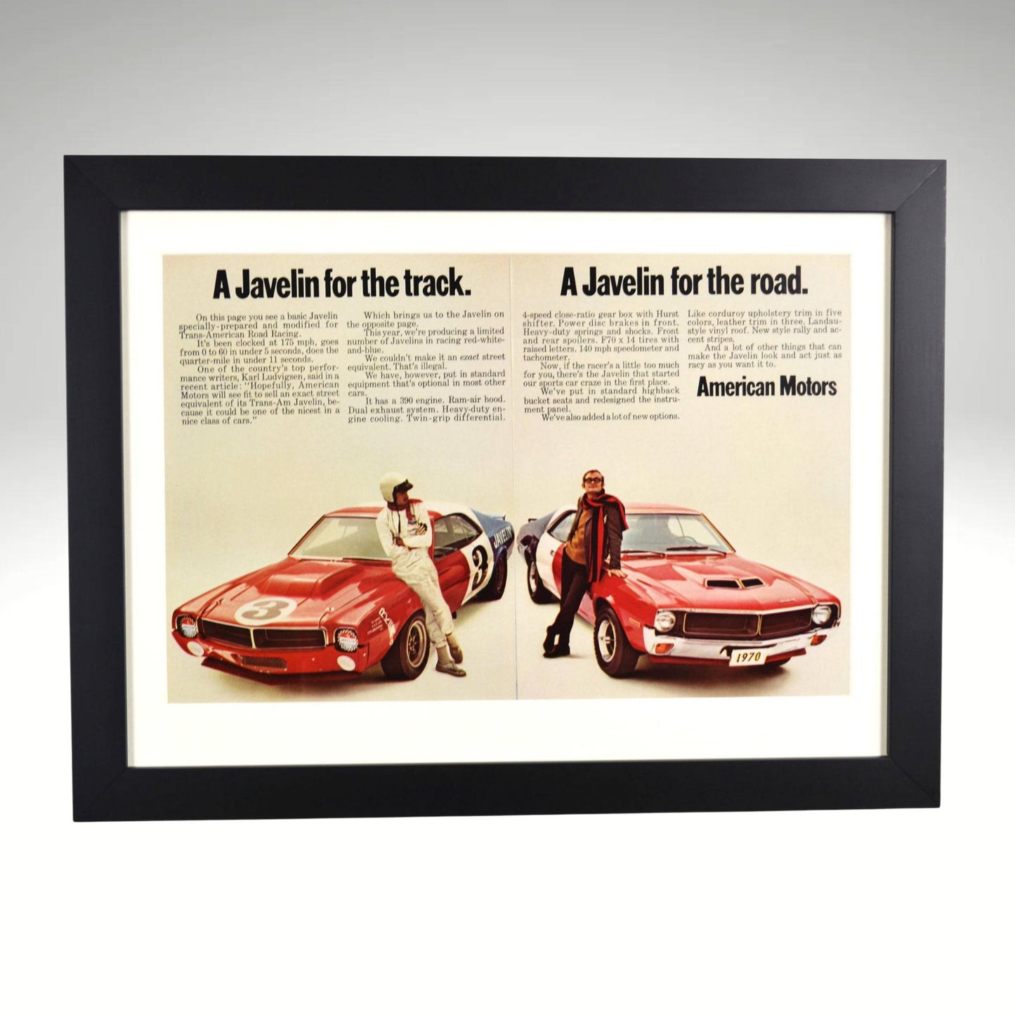 1970 AMC Javelin Ad – Track and Road Wall Art, Framed