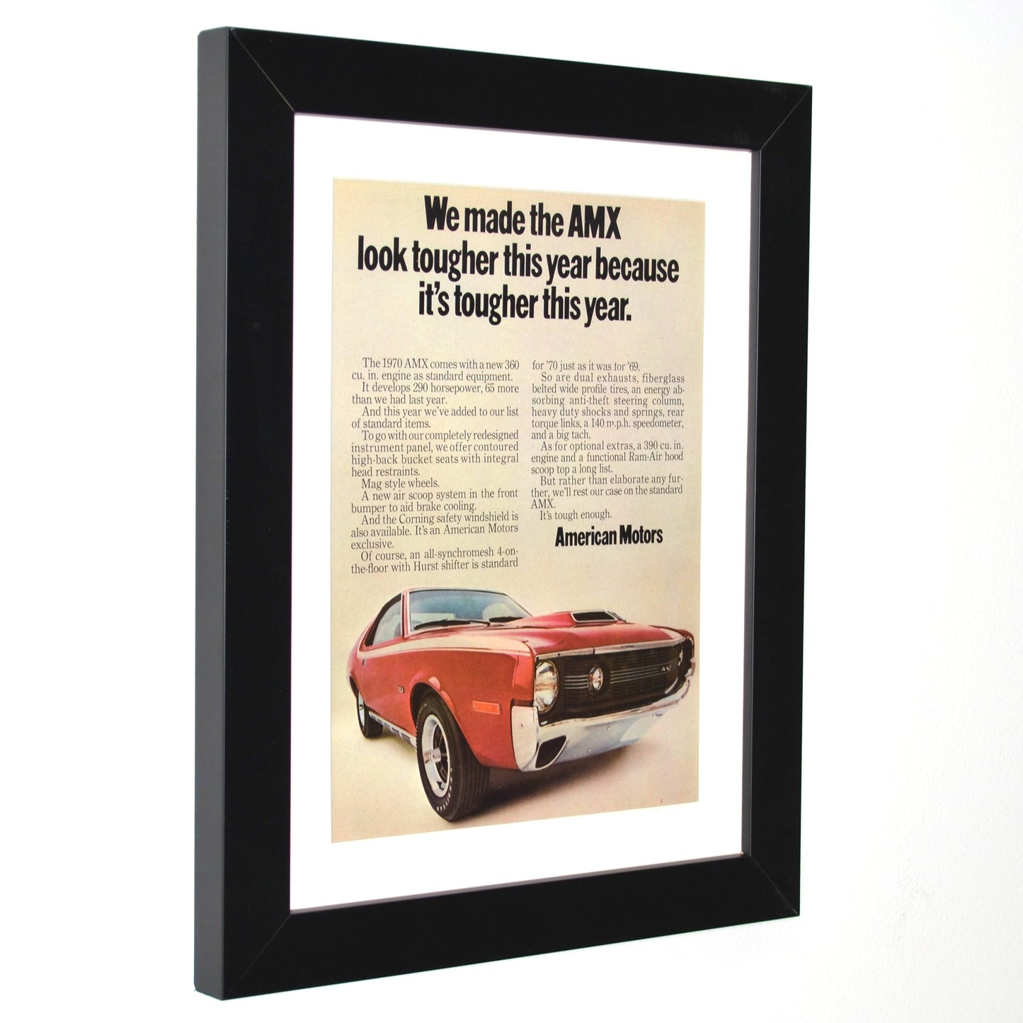 1970 AMC AMX Vintage Print Ad - Muscle Car Framed Wall Art