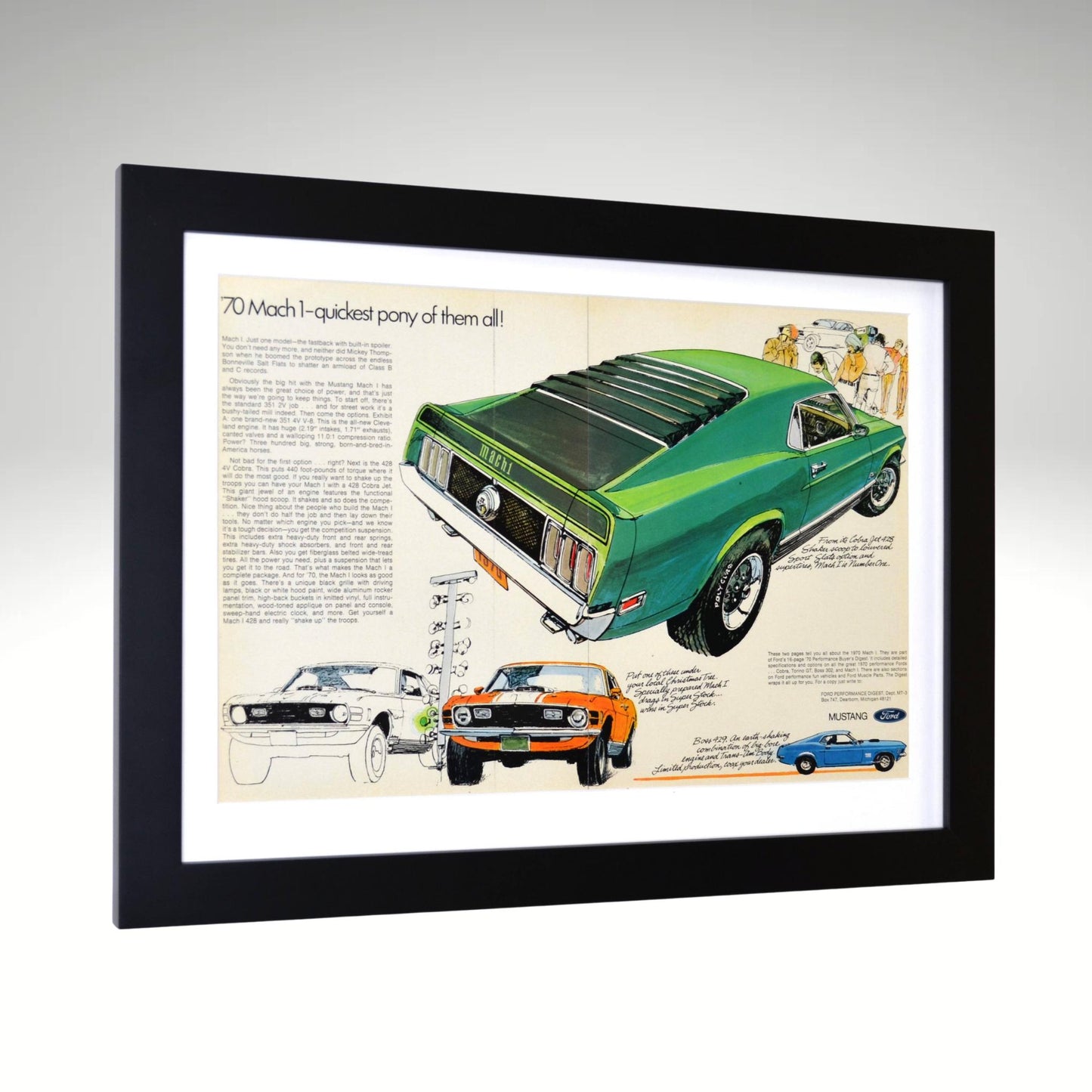 1970 Ford Mustang Mach 1 Ad | Framed Vintage Pony Car Wall Art side view