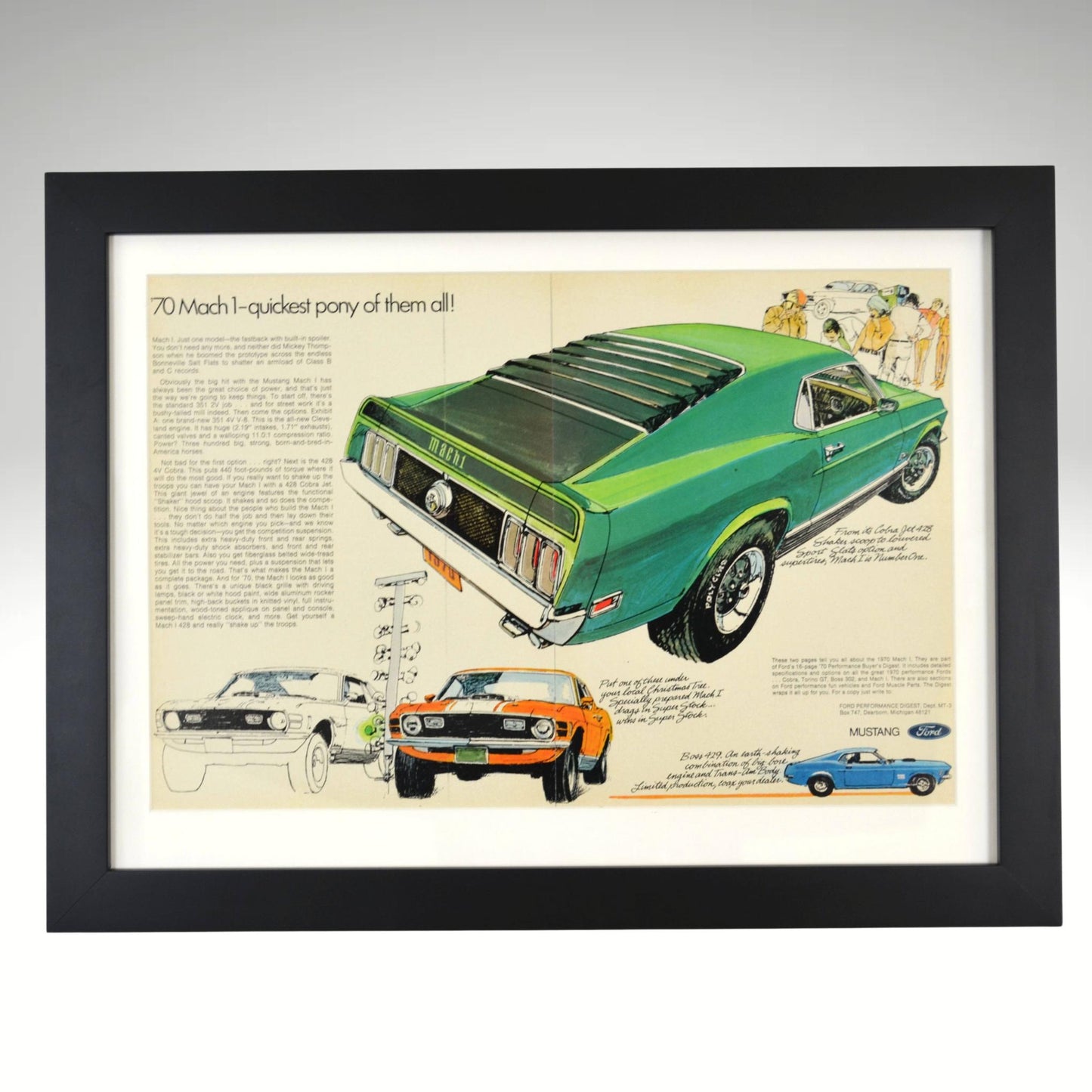 1970 Ford Mustang Mach 1 Ad | Framed Vintage Pony Car Wall Art