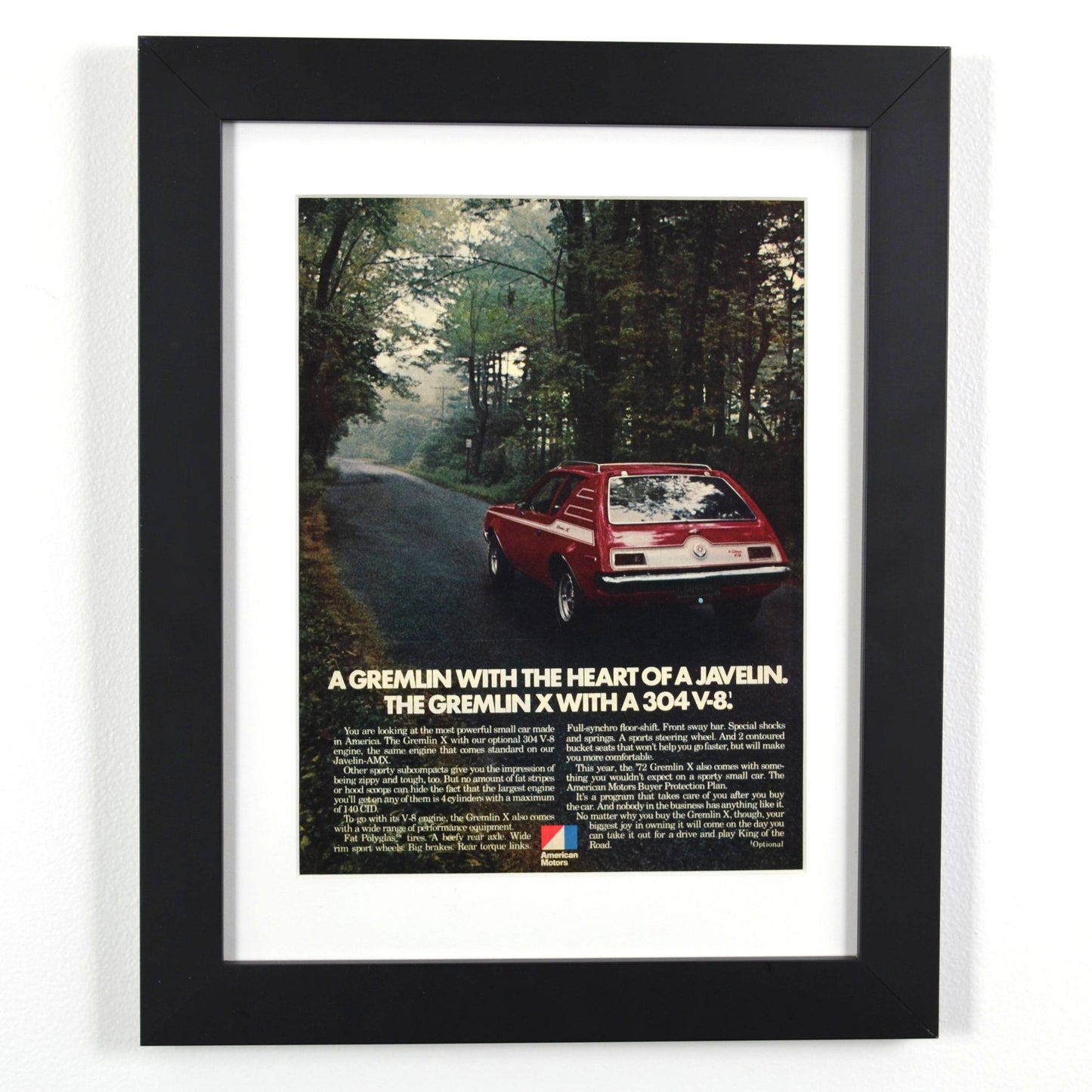 1972 AMC Gremlin X Vintage Print Ad - Classic Muscle Compact Wall Art framed