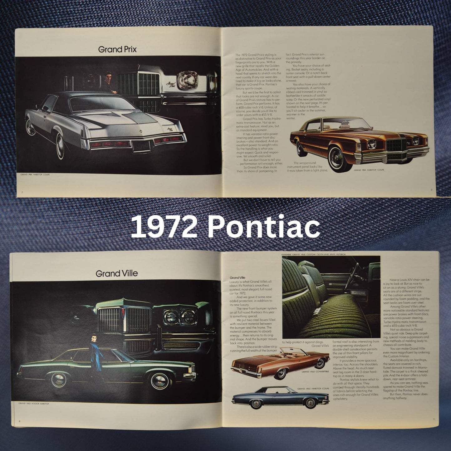 1972 Pontiac dealer brochureinterior pages with Grand prix and Grand Ville