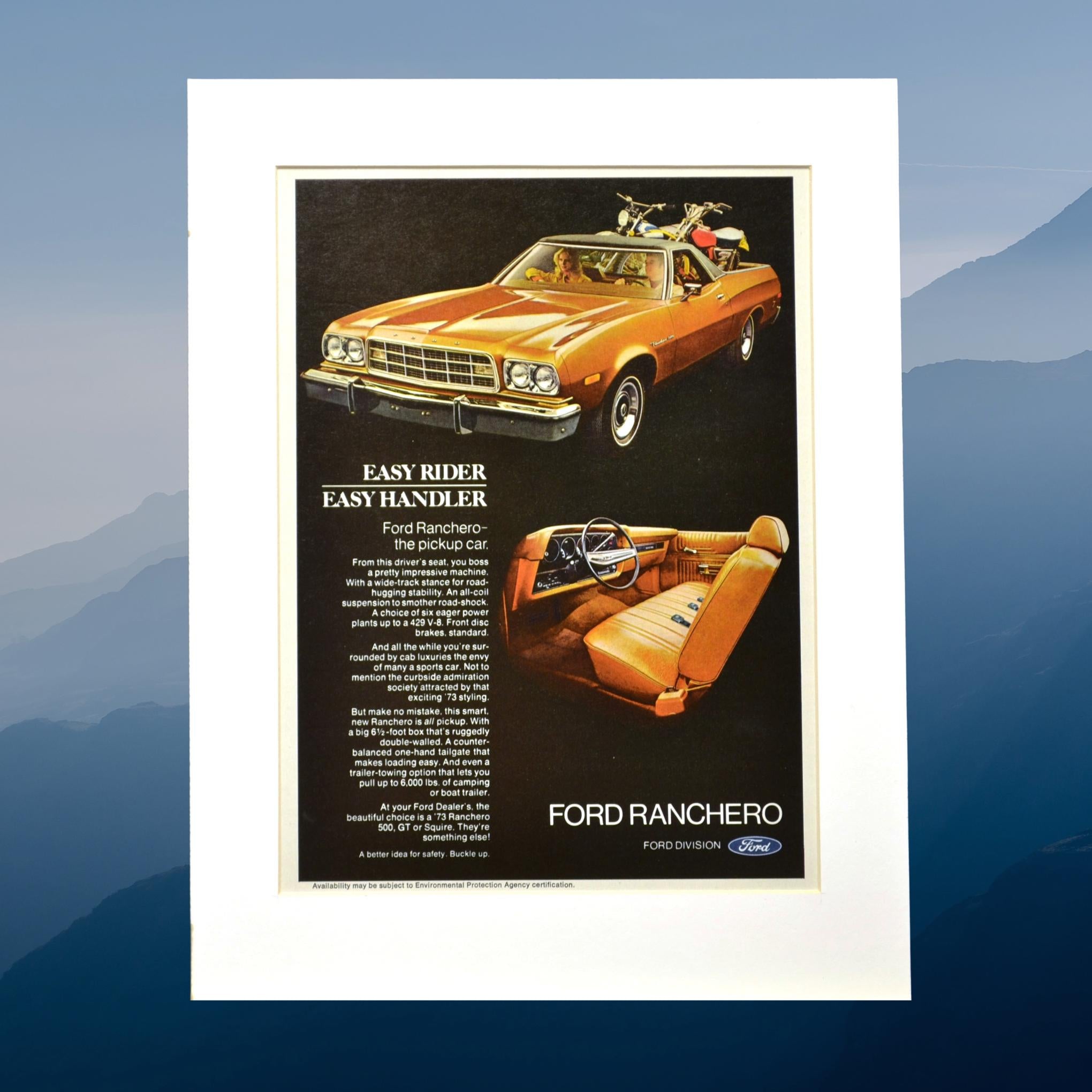 1973 Ford Ranchero Vintage Ad Classic Pickup Car Print Vintage Art