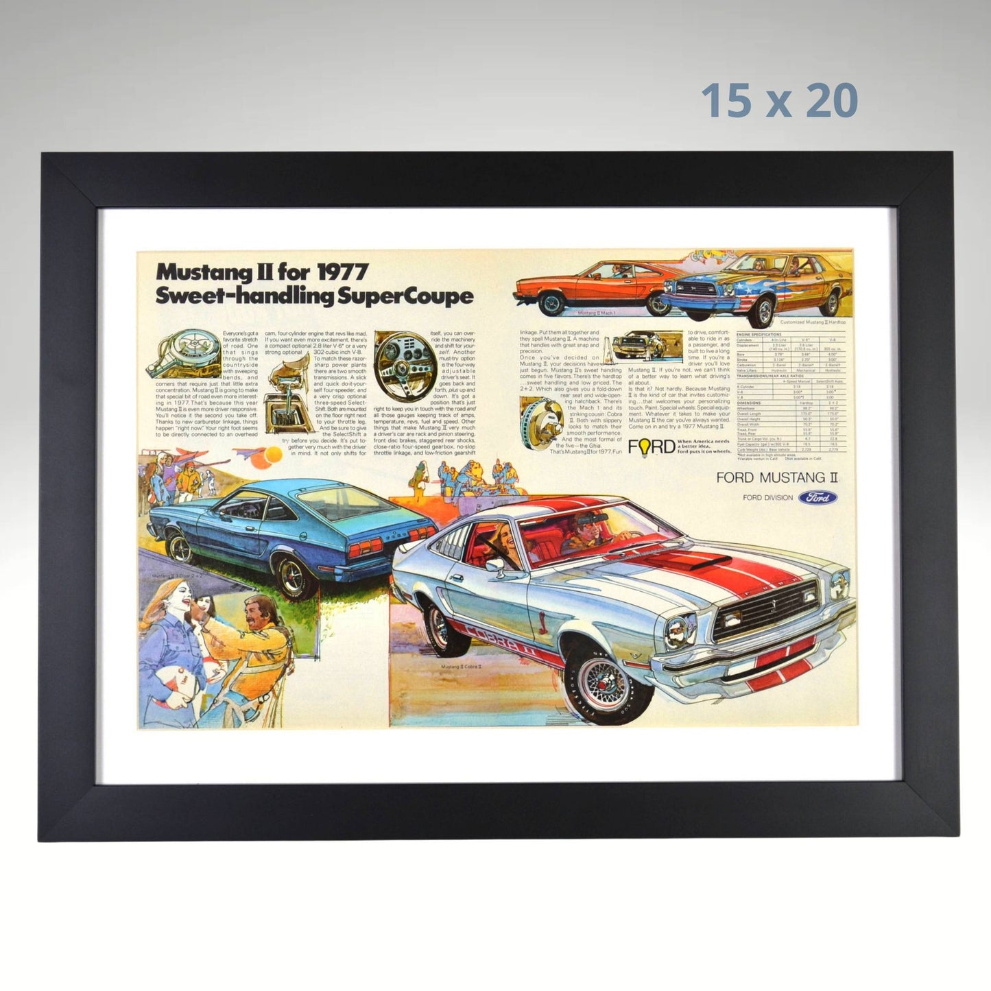 1977 Ford Mustang II Cobra II Ad – Framed Retro Car wall Art