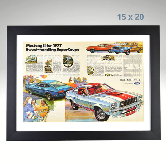 1977 Ford Mustang II Cobra II Ad – Framed Retro Car wall Art