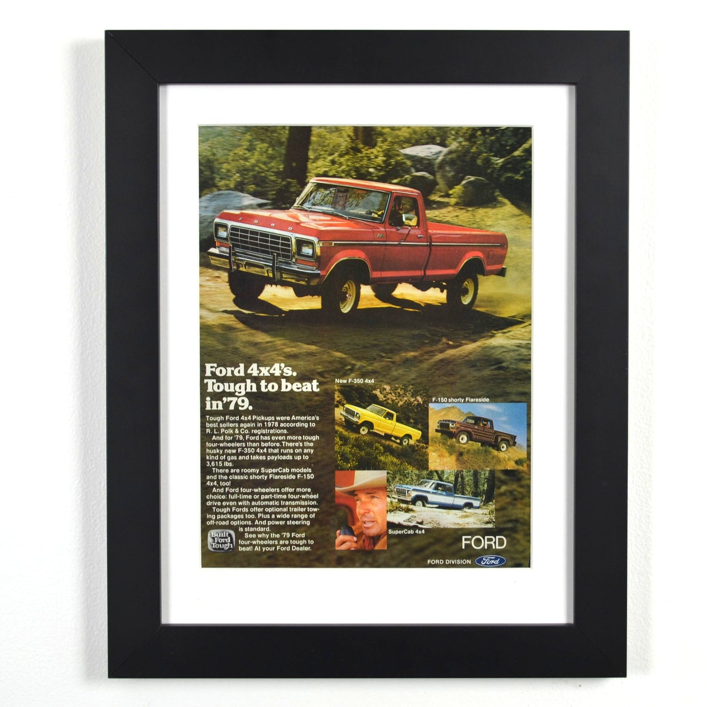 1979 Ford 4x4 F-150 and F-350 vintage framed truck ad – Classic Ford pickup wall art for collectors and enthusiasts