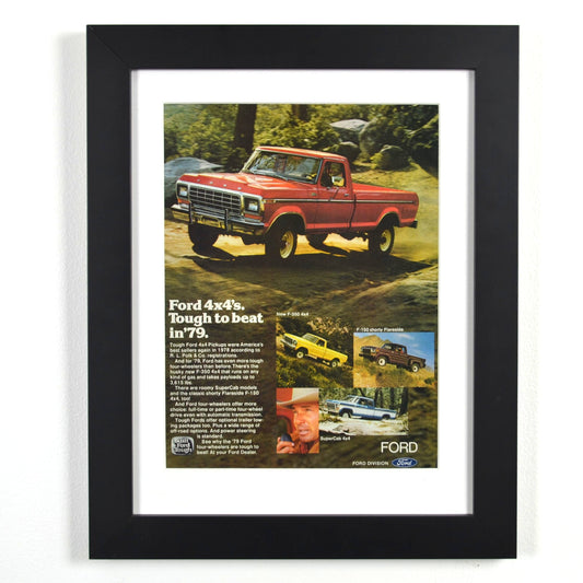 1979 Ford 4x4 F-150 and F-350 vintage framed truck ad – Classic Ford pickup wall art for collectors and enthusiasts