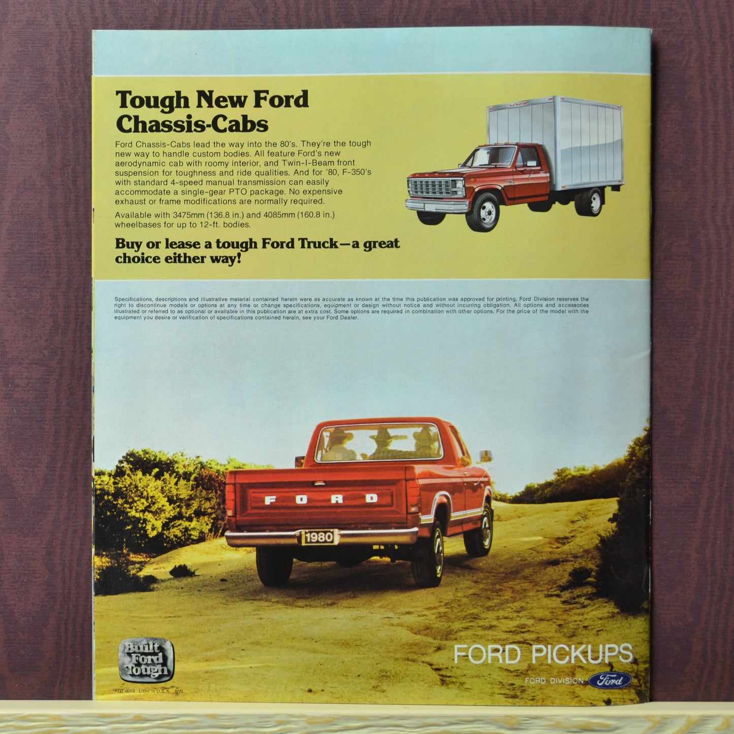Back Cover of 1980 Ford F-Series sales brochure featuring a Ranger F-150 pickup and chassis-cabs