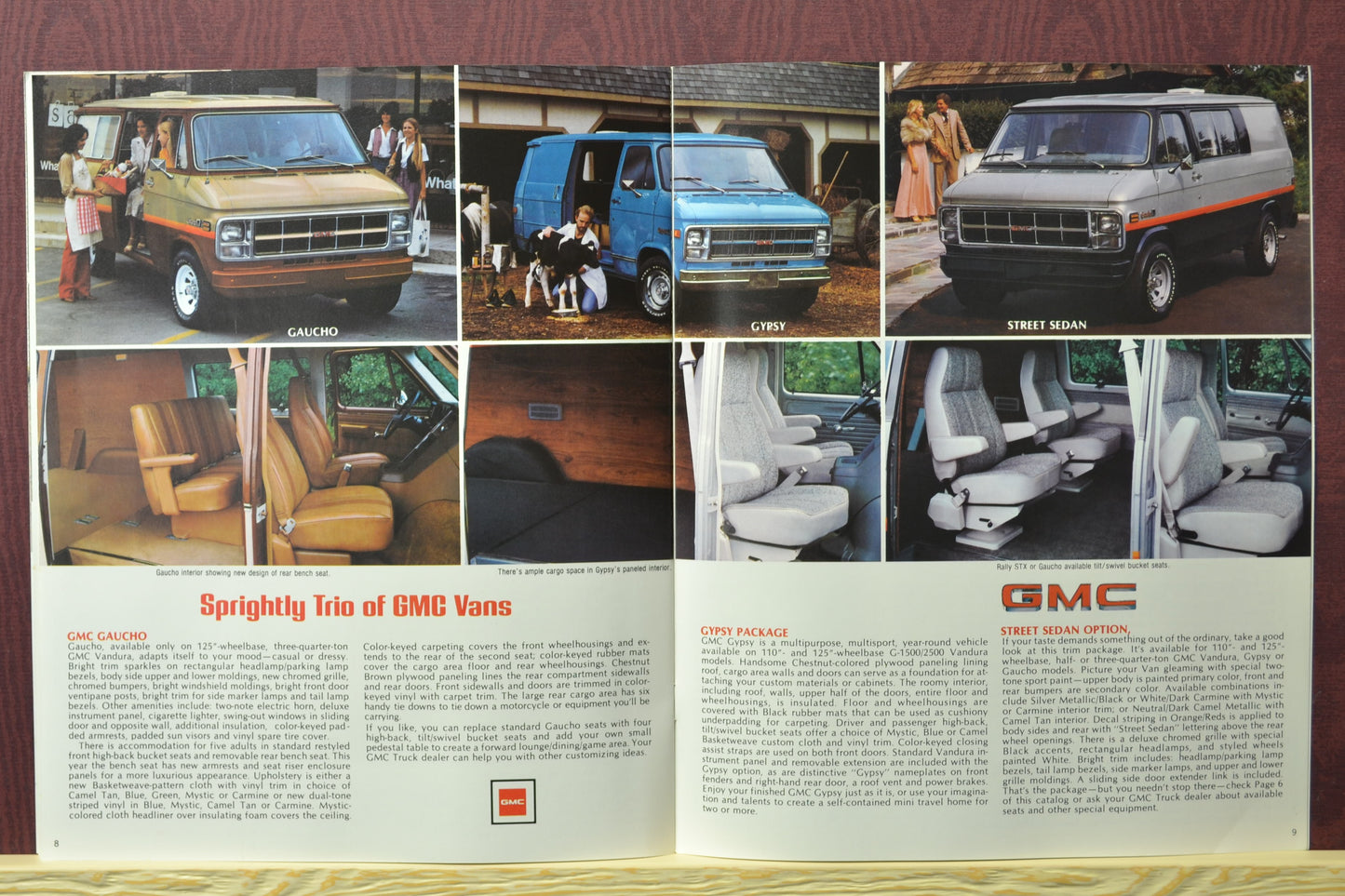 1980 GMC Rally STX and Vandura brochure featuring classic van models like Gaucho and Gypsy.