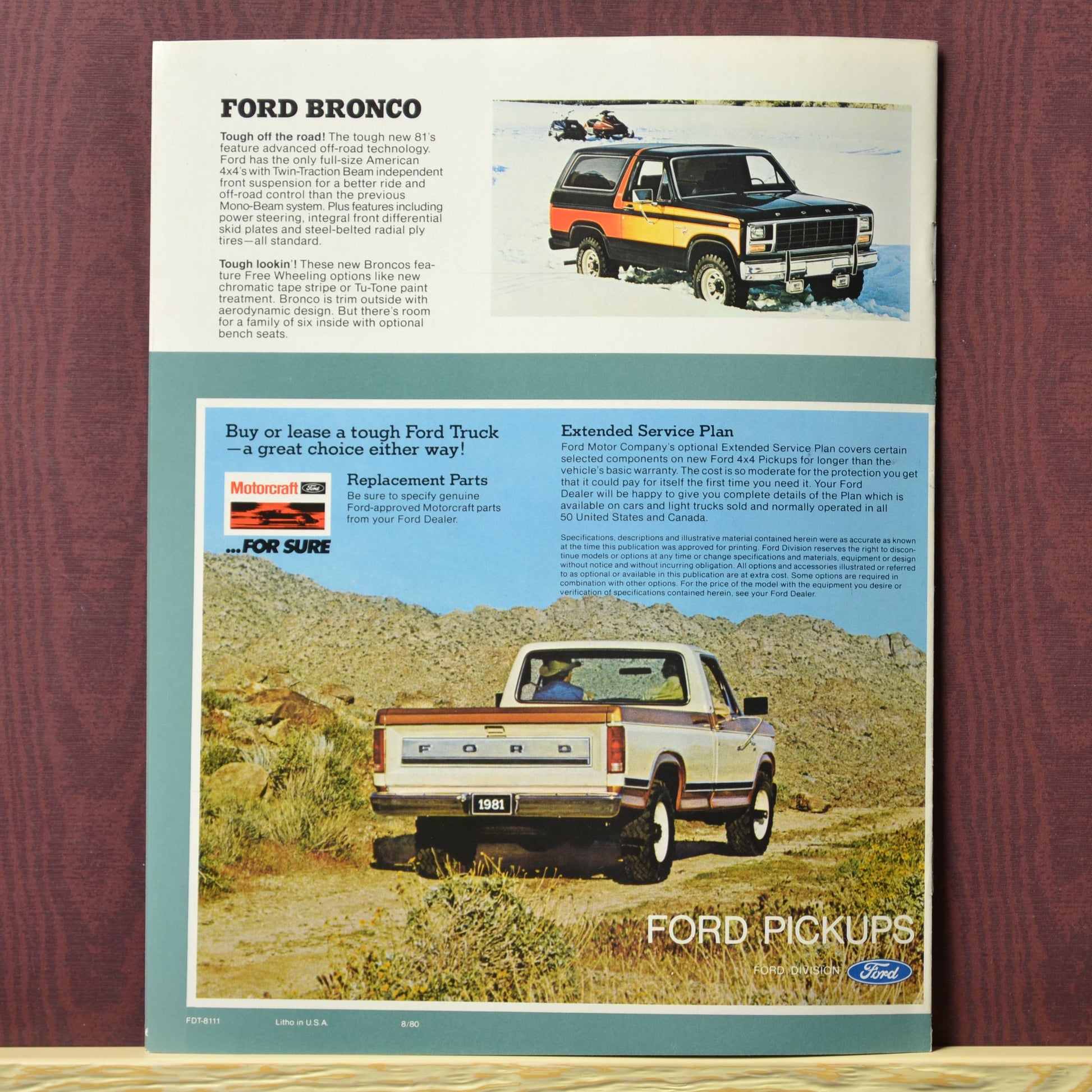 Back cover of the 1981 Ford brochure featuring a Ford Bronco