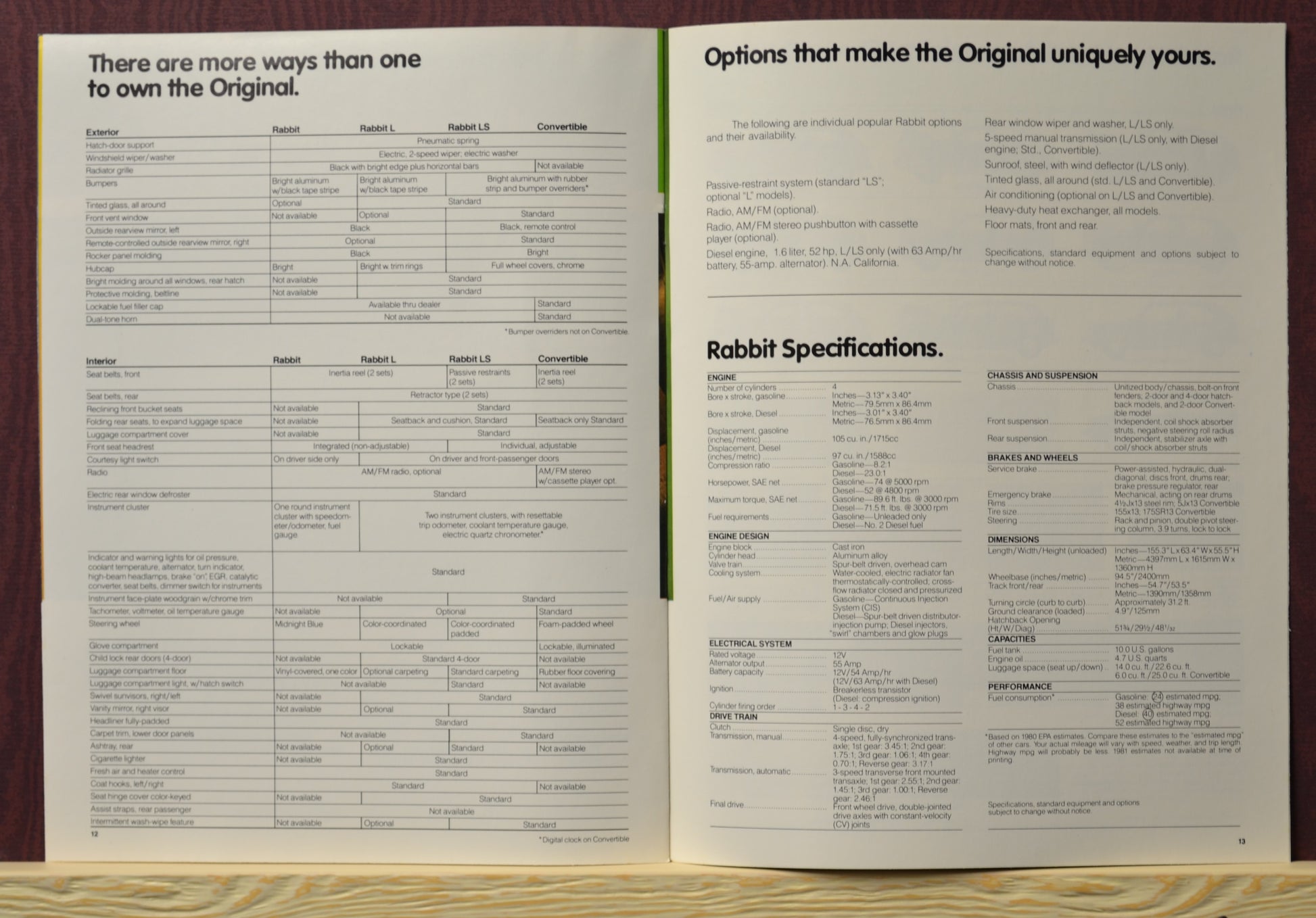 1981 Volkswagen Rabbit Dealer Brochure - Classic Automotive Literature, options