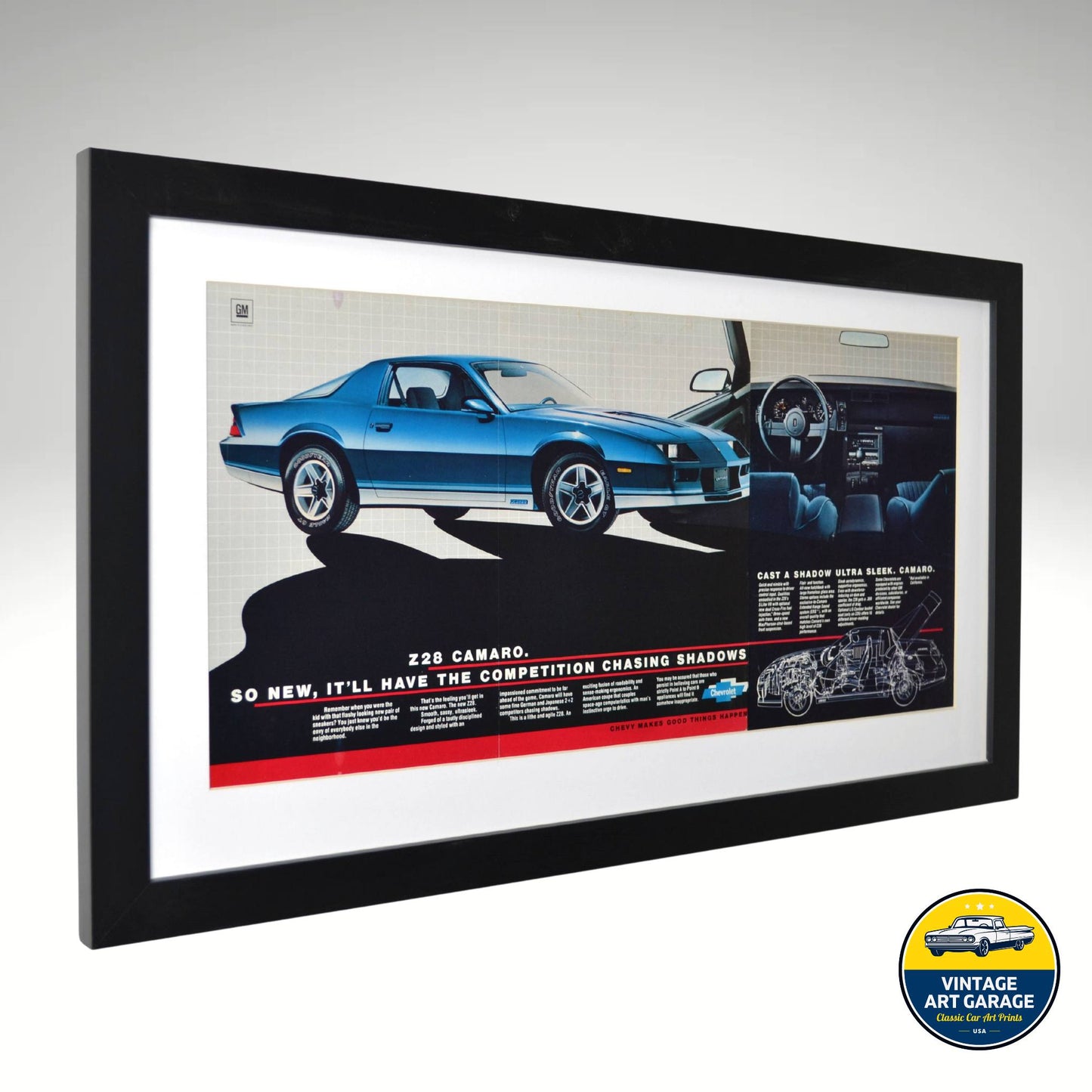 Framed 1982 Chevrolet Camaro Z28 Print – Classic Camaro Advertisement – Collector’s Wall Art side view