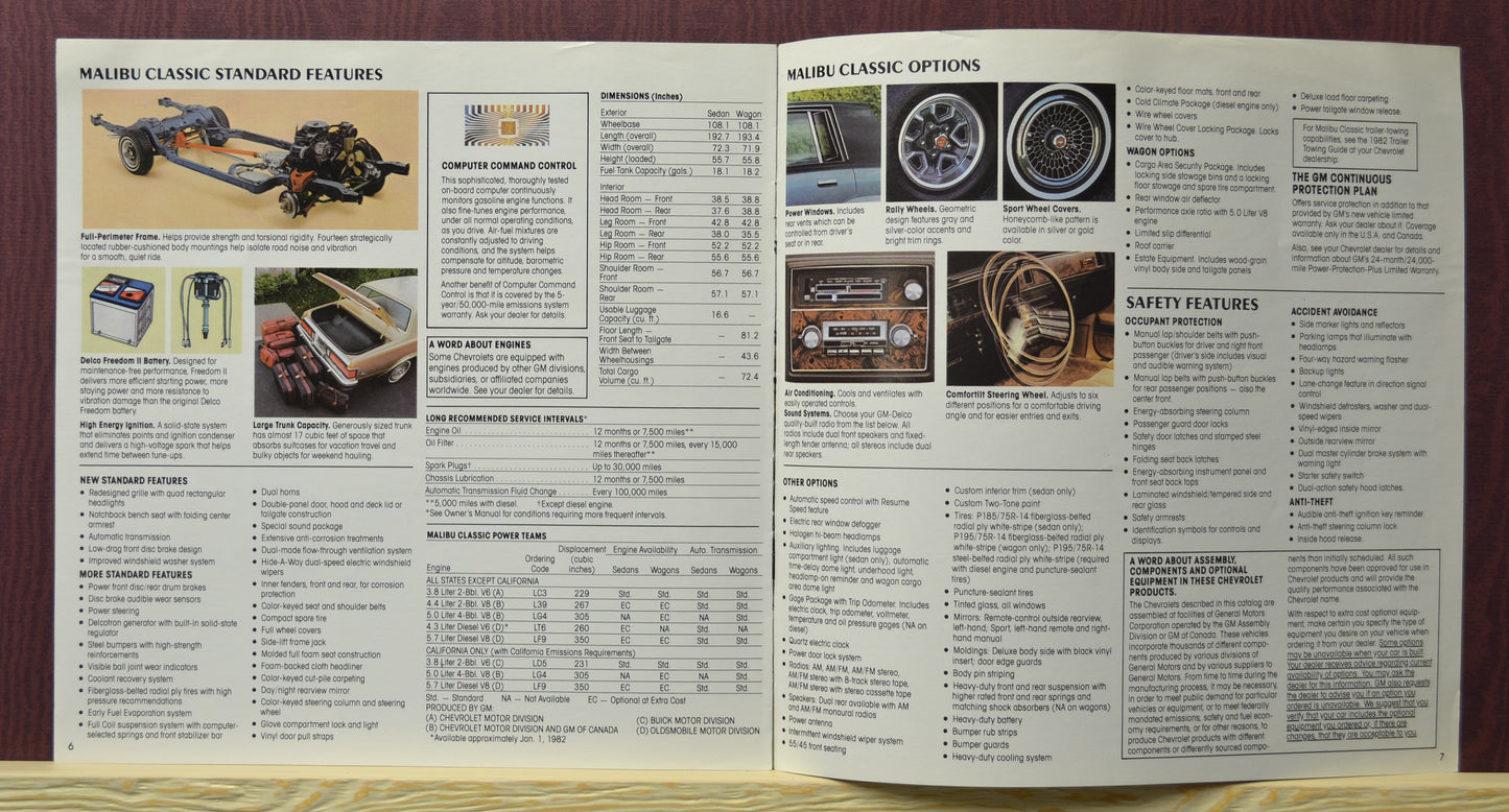 Chevy Malibu Classic specifications page – Includes standard features, available options, and trim details.