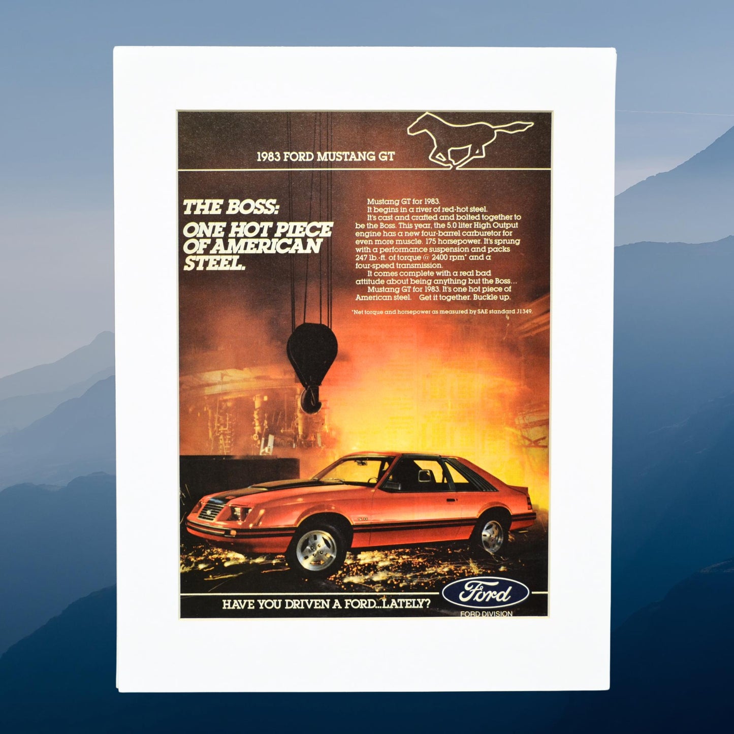 1983 Ford Mustang Foxbody Print Ad, Classic Car wall art