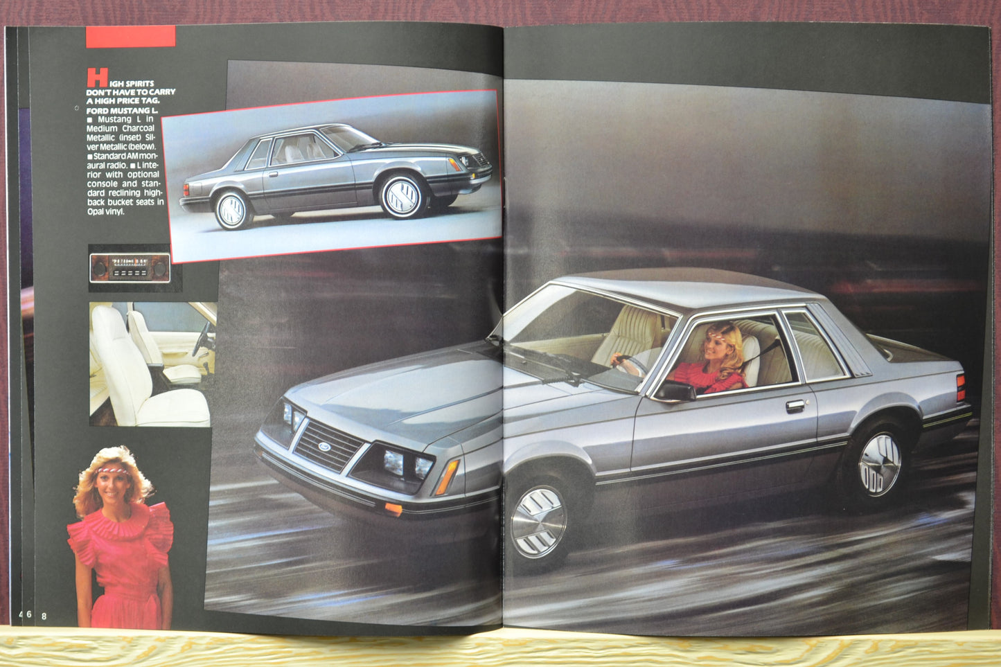 1983 Ford Mustang brochure interior pages showing the grey mustang L