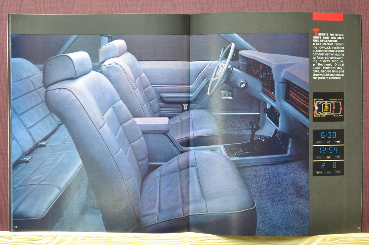 1983 Ford Mustang brochure interior pages showing the leather interior option