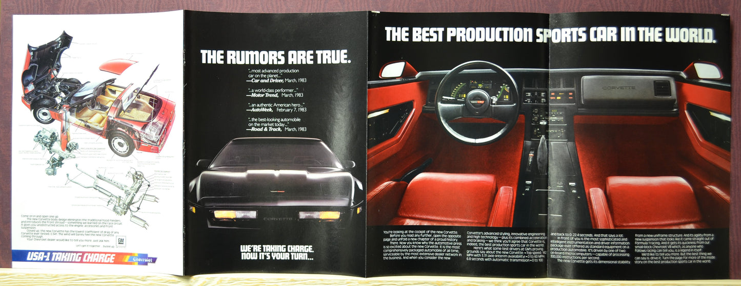 Detailed cutaway and engineering diagram of 1984 Corvette – trifold brochure insert