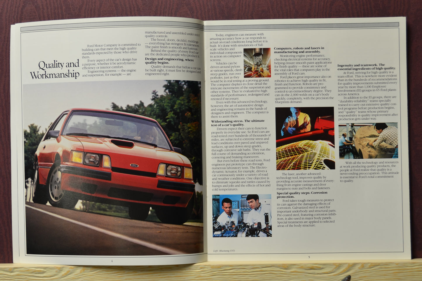 1985 mustang dealer brochure interior pages showing quality and workmanship