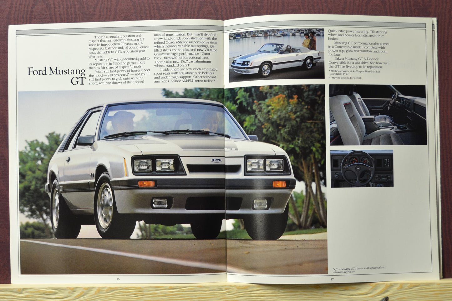 1985 Mustang GT Interior and Exterior – Highlighting the 1985 Mustang GT, including performance details and interior features.