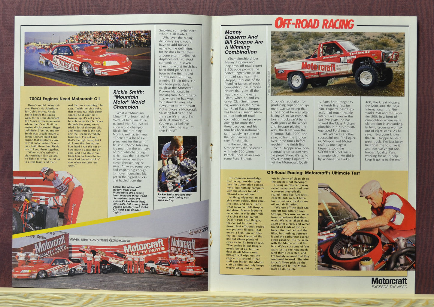 Inside pages showing NASCAR, NHRA, and Baja trucks