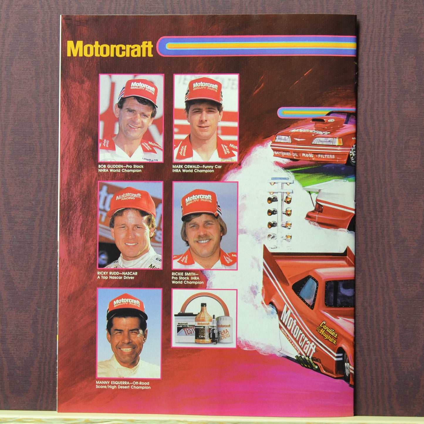 Motorcraft-sponsored race cars and trucks in action