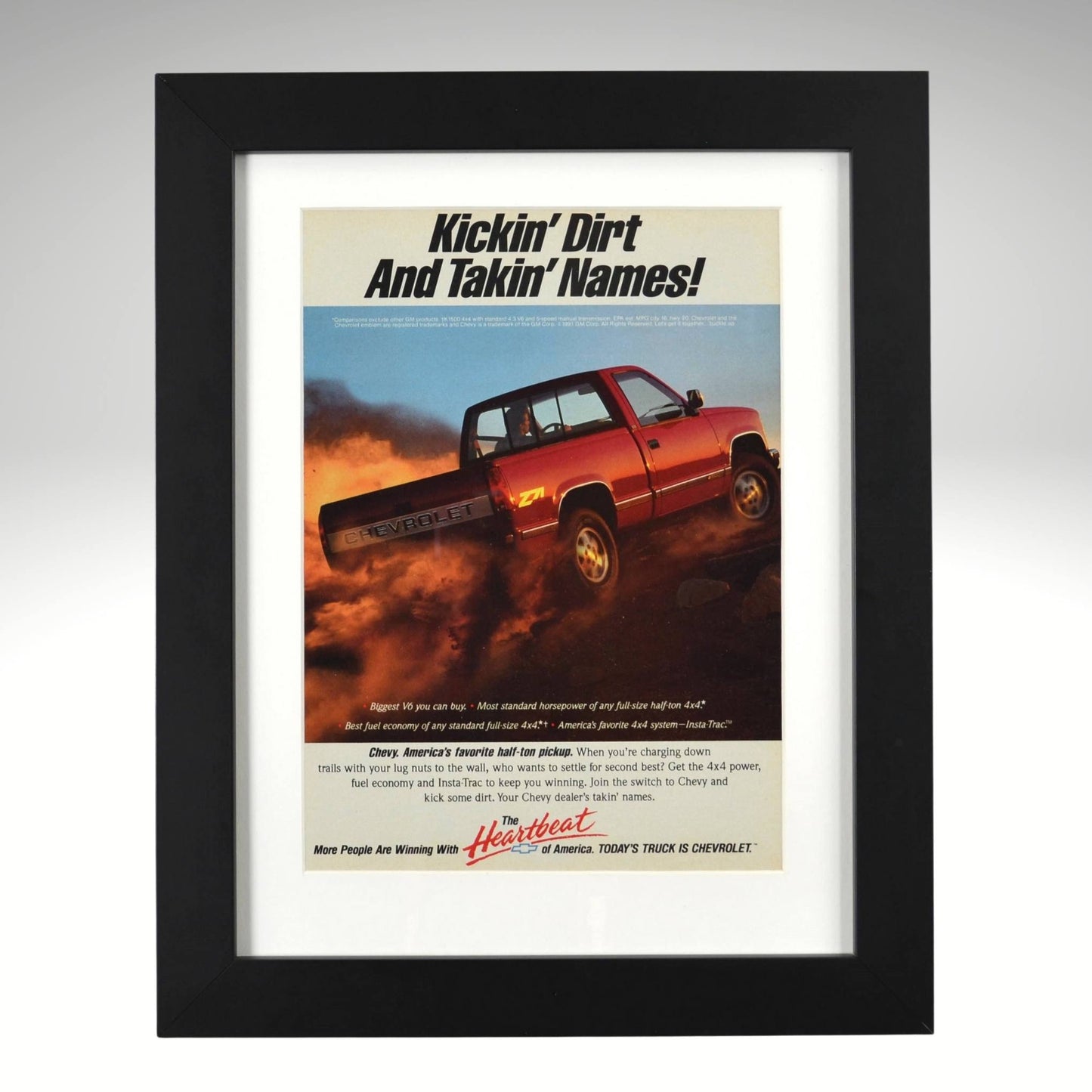1991 Chevrolet K1500 4x4 Z71 Vintage Ad – Framed Truck Wall Art