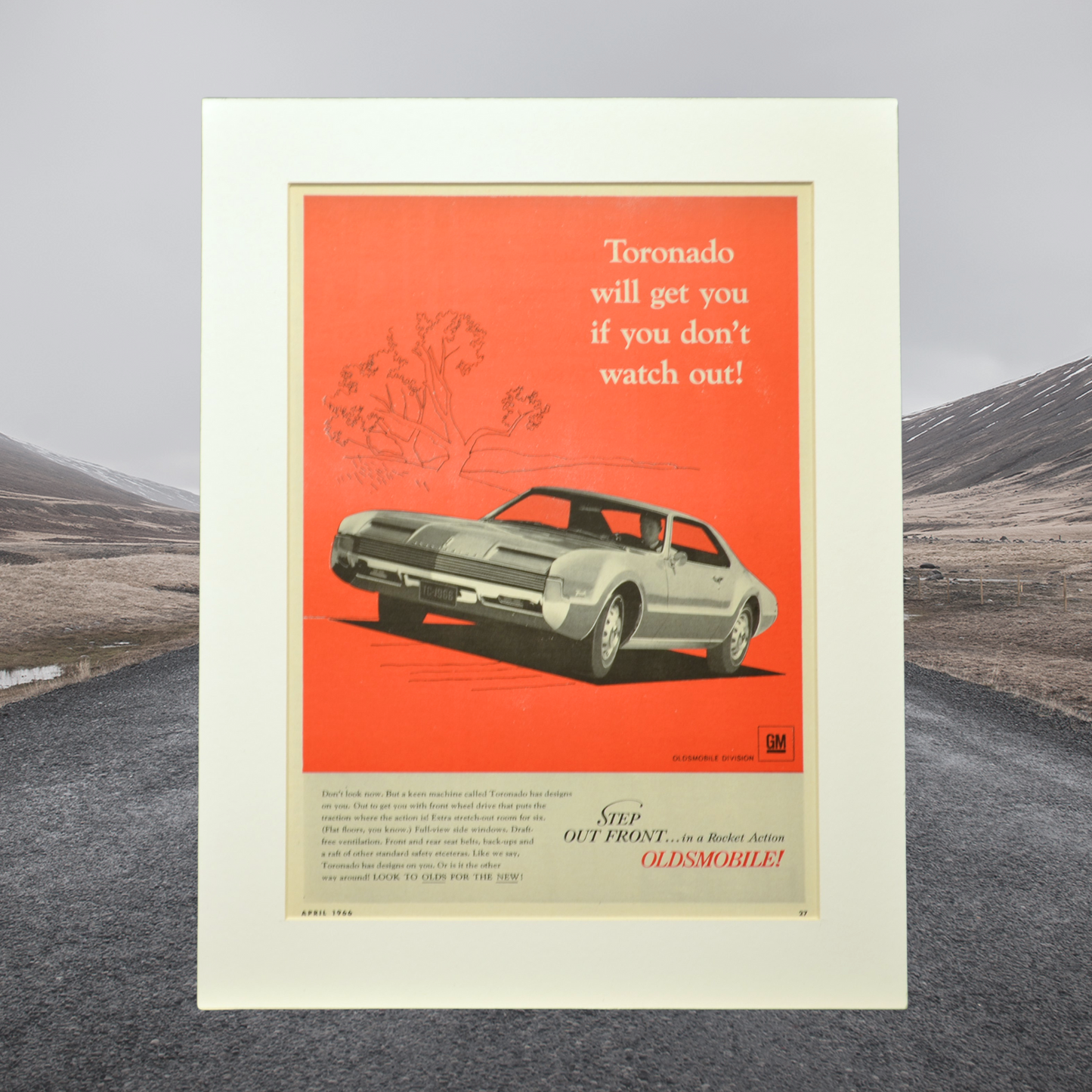 1966 Oldsmobile Toronado Ad - Vintage Muscle Car Print for Mancave or Garage Decor - Vintage Art Garage