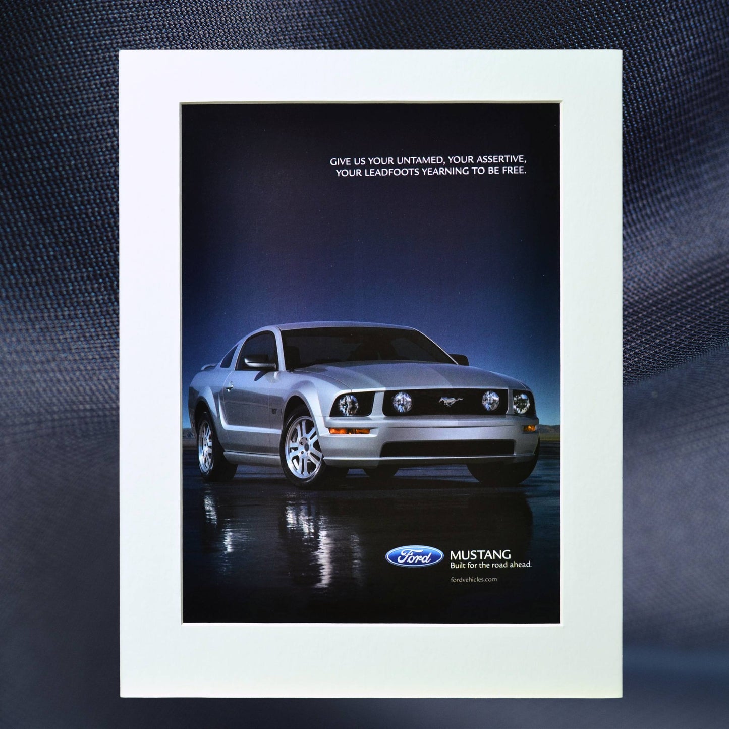 2005 Ford Mustang GT vintage print ad – classic car wall art, retro automotive decor