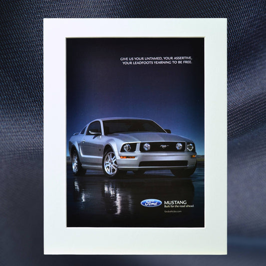 2005 Ford Mustang GT vintage print ad – classic car wall art, retro automotive decor