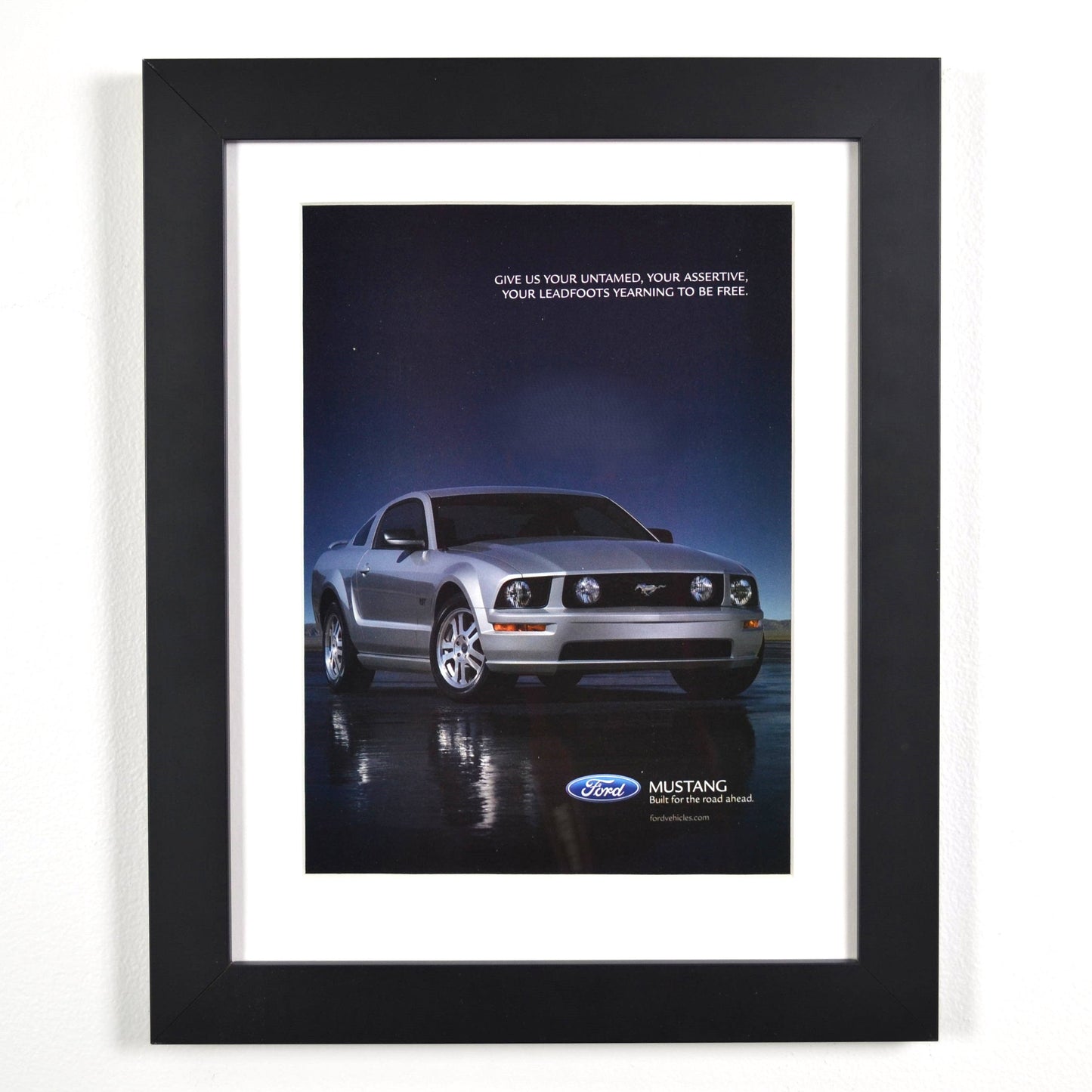 framed 2005 Ford Mustang GT vintage print ad – classic car wall art, retro automotive decor