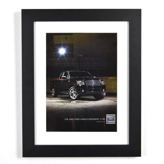 Framed 2006 Ford Harley-Davidson F-150 ad with black truck at night – 12x15 vintage print