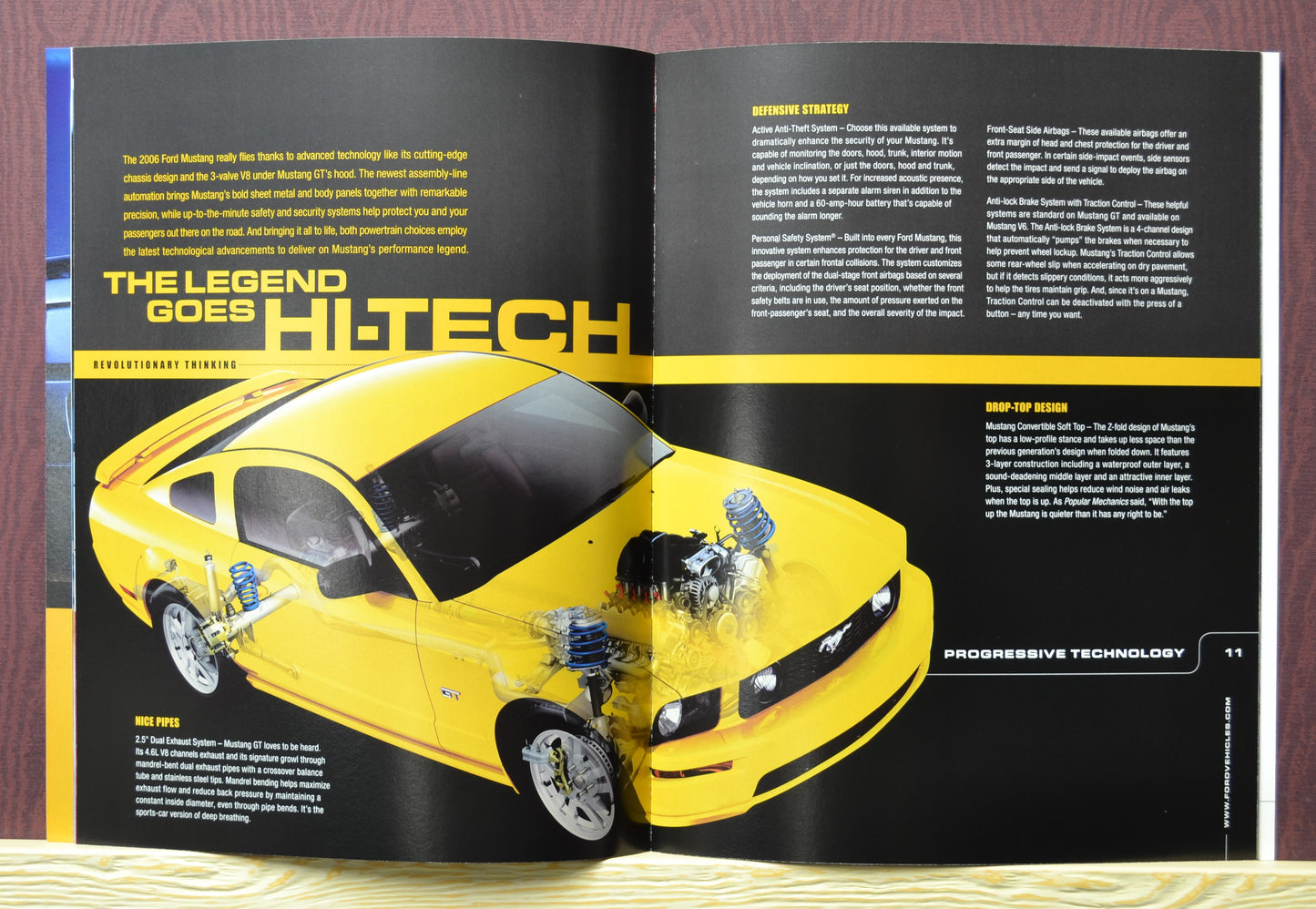 2006 Ford Mustang brochure interior ages with progressive suspension illustration