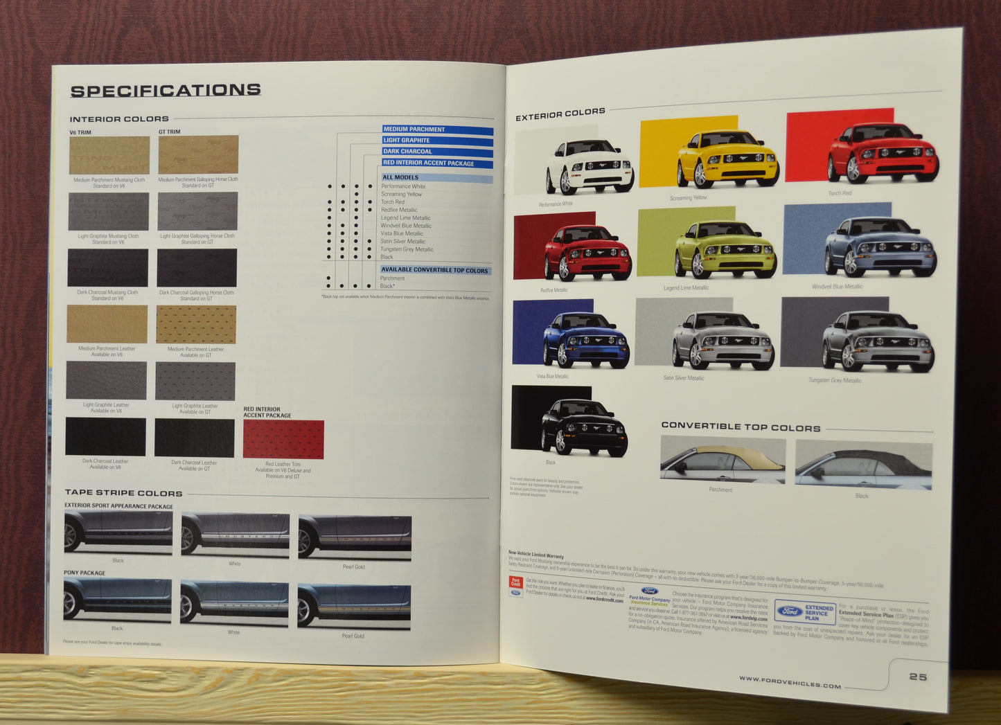 Mustang color and specs chart from 2006 brochure