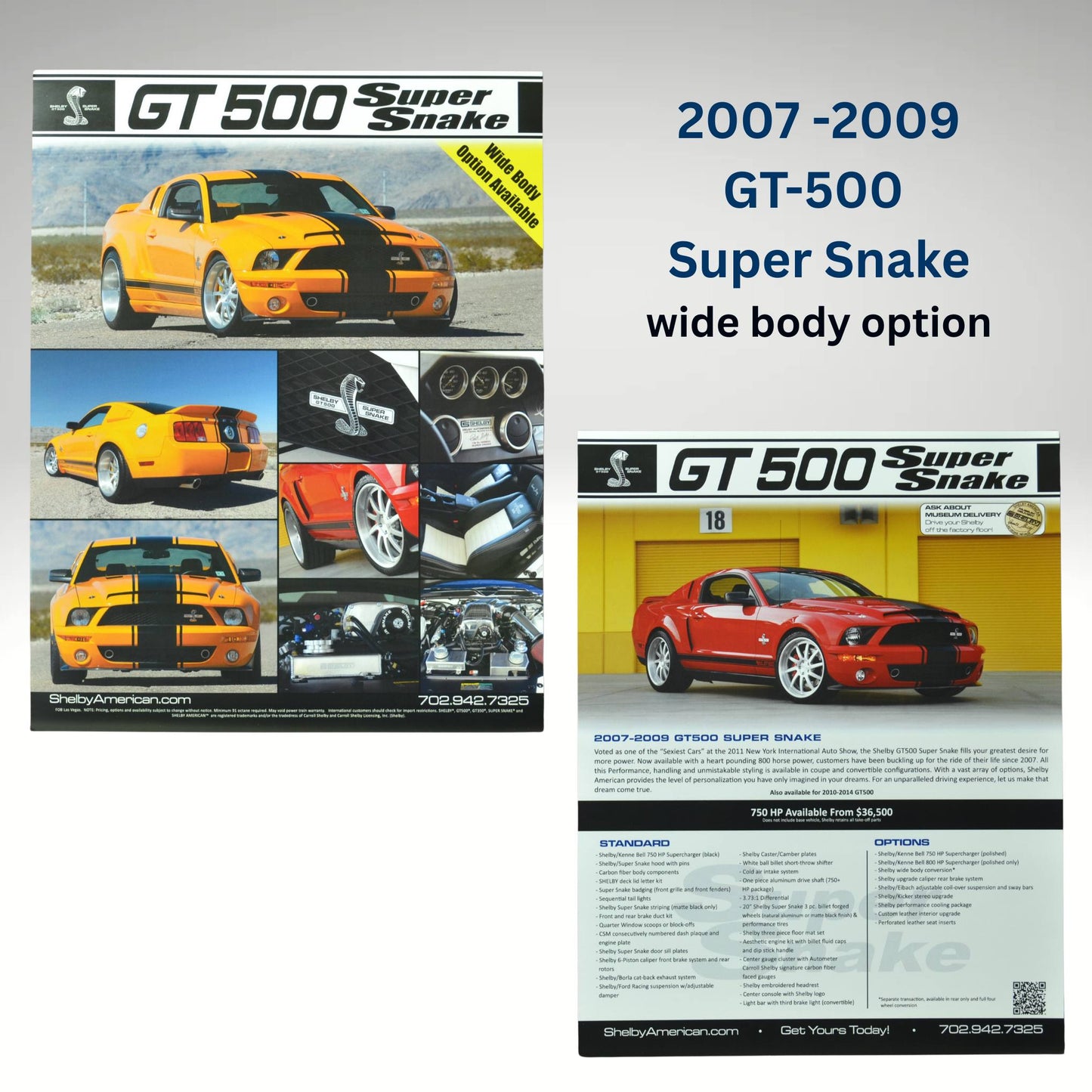 2007-2009 Shelby GT-500 Super Snake Flyer (Wide Body Option) – Performance upgrades & images of the wide-body variant.