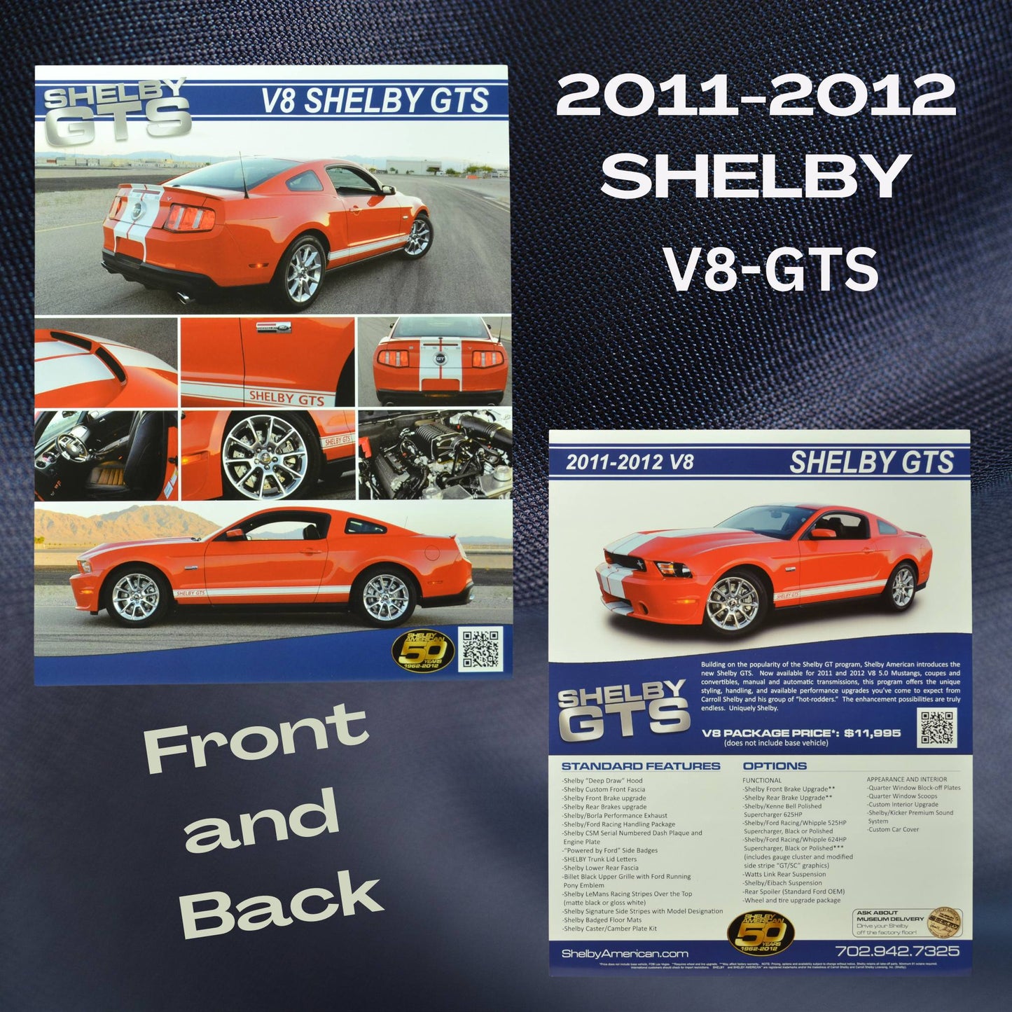 Front and back of the 2011-2012 Shelby V8-GTS flyer โ John Barnes Collection