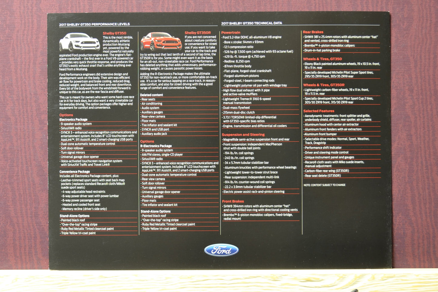 back Cover of the 2017 Shelby GT-350 Dealer Brochure