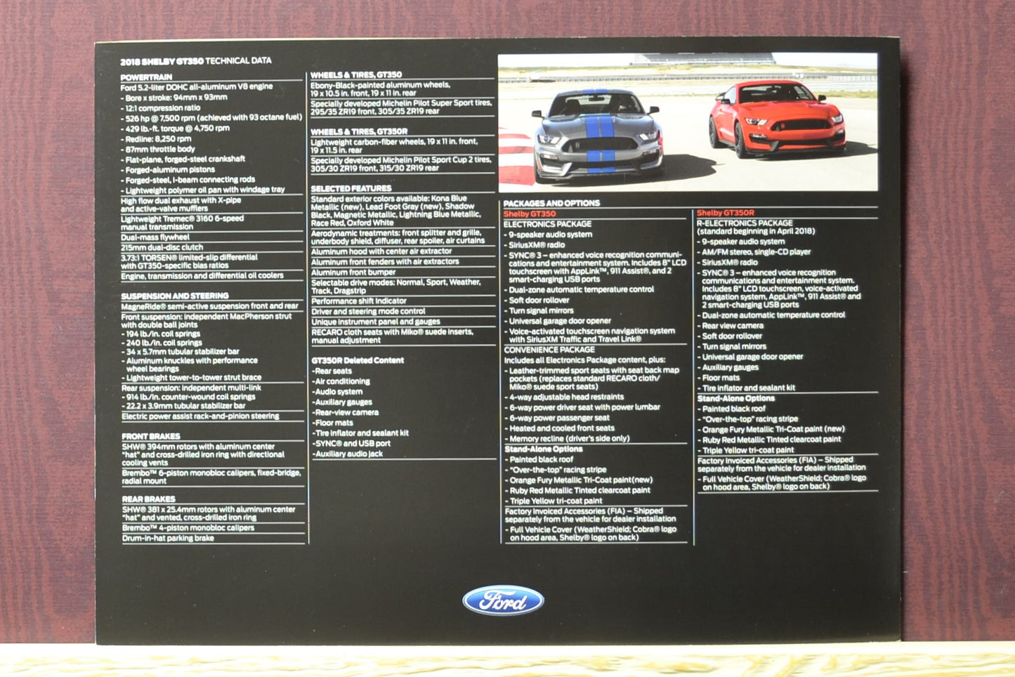 back cover of 2018 shelby GT-350 brochure