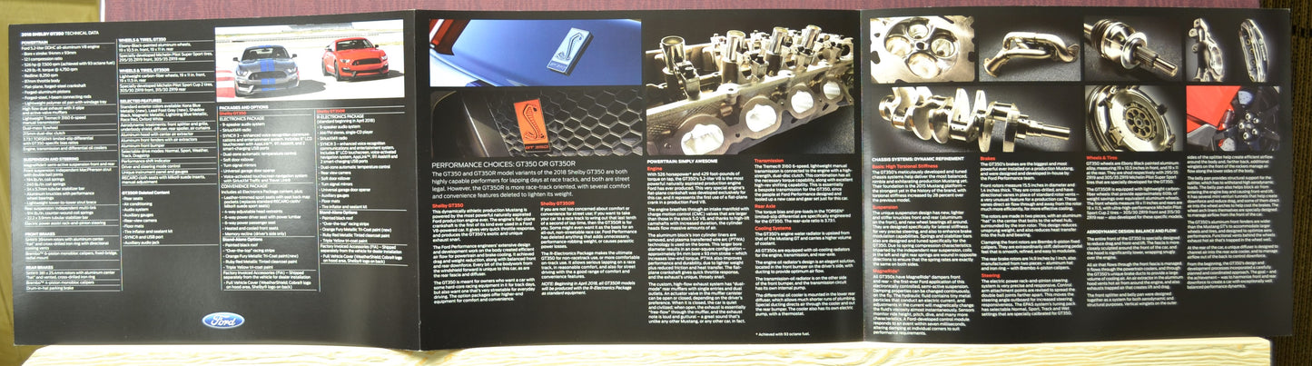 Back cover of the 2018 Shelby GT350 brochure highlighting additional technical details and specifications