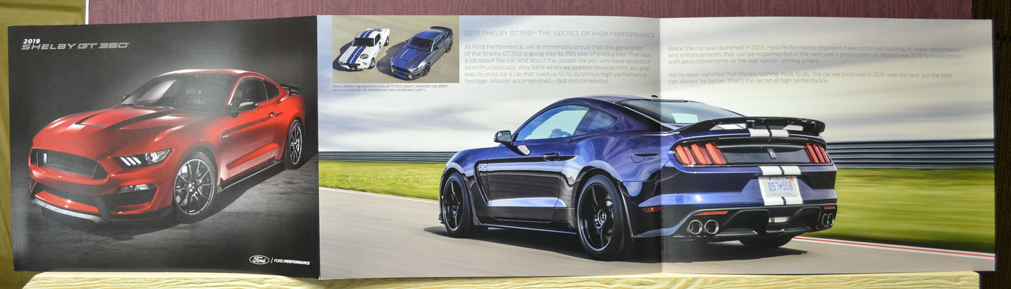 2019 Shelby GT-350 Brochure Unfolded Inside Pages – red and blue GT-350's