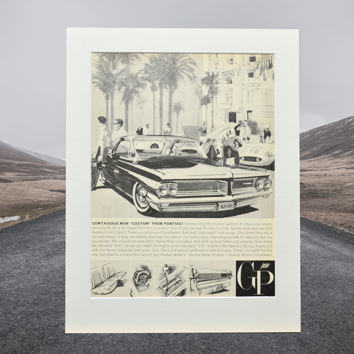 1962 Pontiac Grand Prix Ad - Vintage Muscle Car Print for Mancave or Garage Decor - Vintage Art Garage