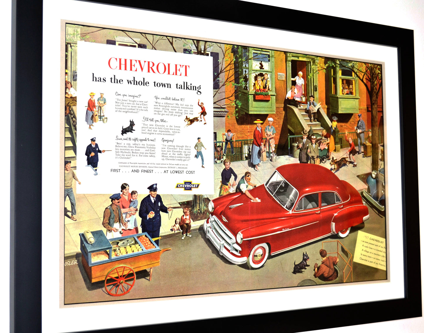 Framed 1950 Chevrolet Print Ad, side view