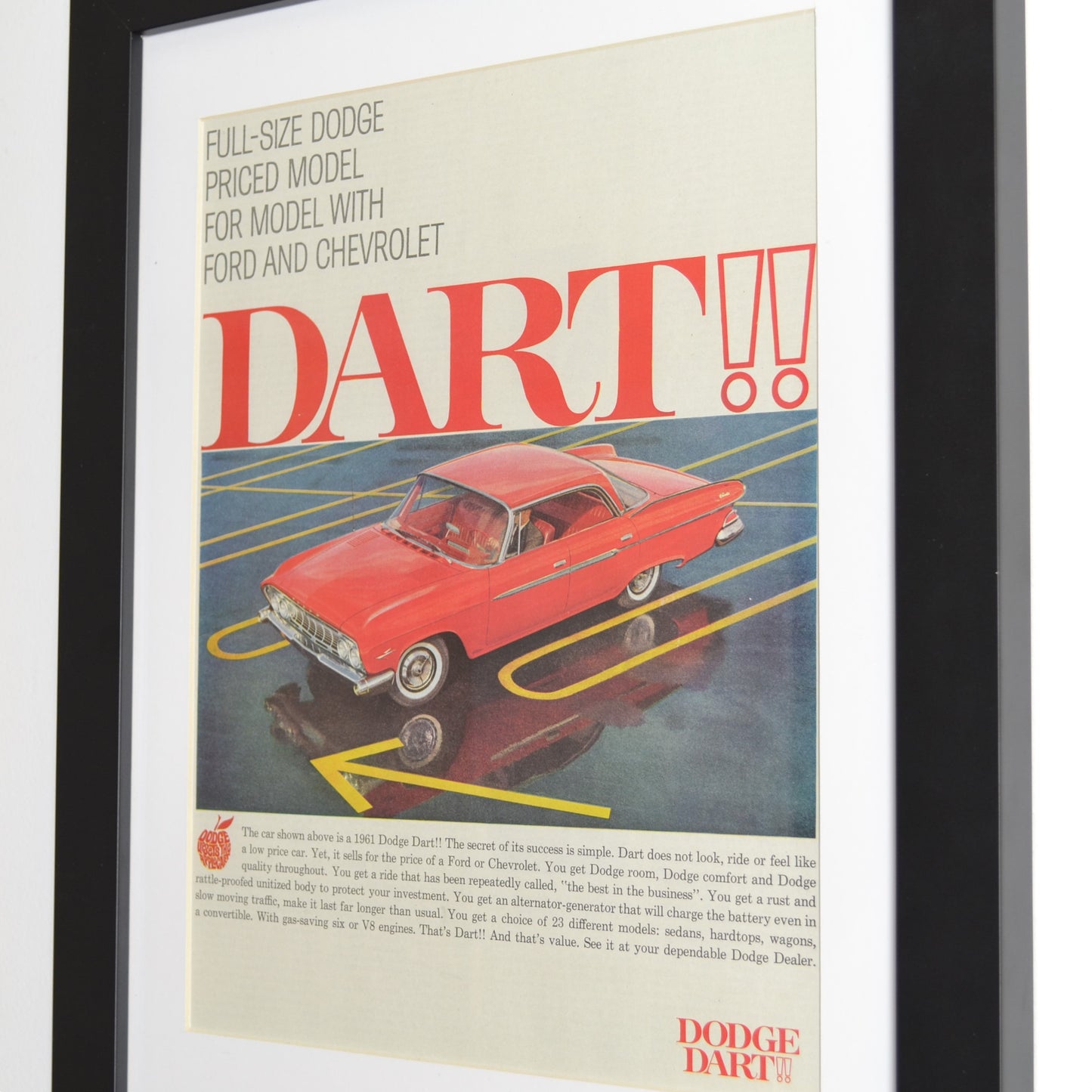 1961 dodge dart print ad, retro wall art framed side view