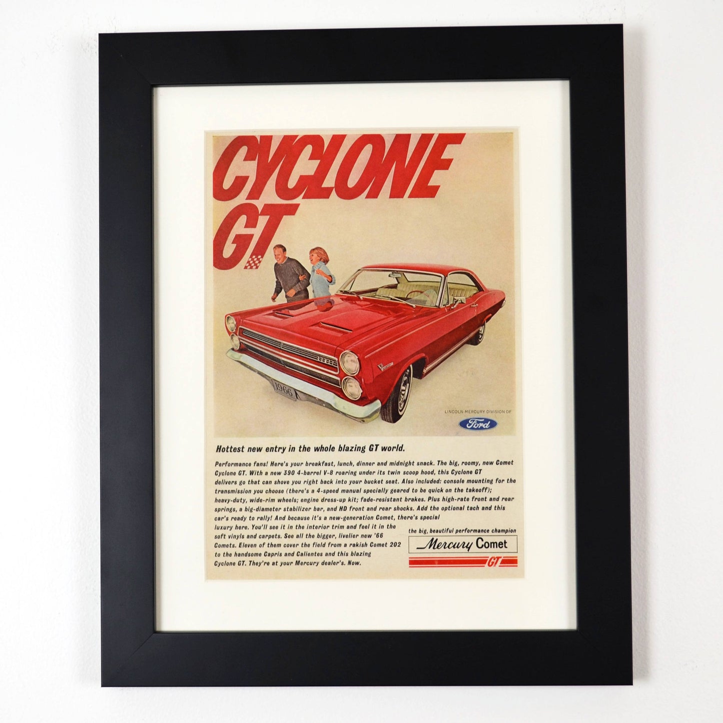 1966 Mercury Cyclone GT Vintage Ad - Classic Muscle Car Print framed